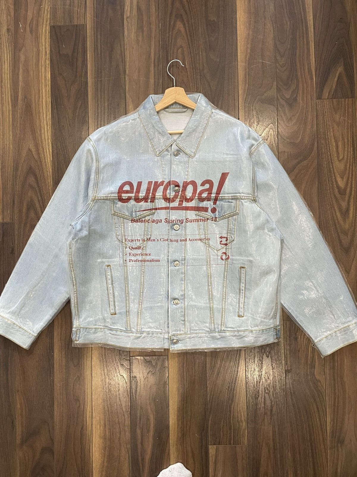 Balenciaga Balenciaga SS18 Europa! Laminated Denim Jacket Size US XL / EU 56 / 4 - 1 Thumbnail