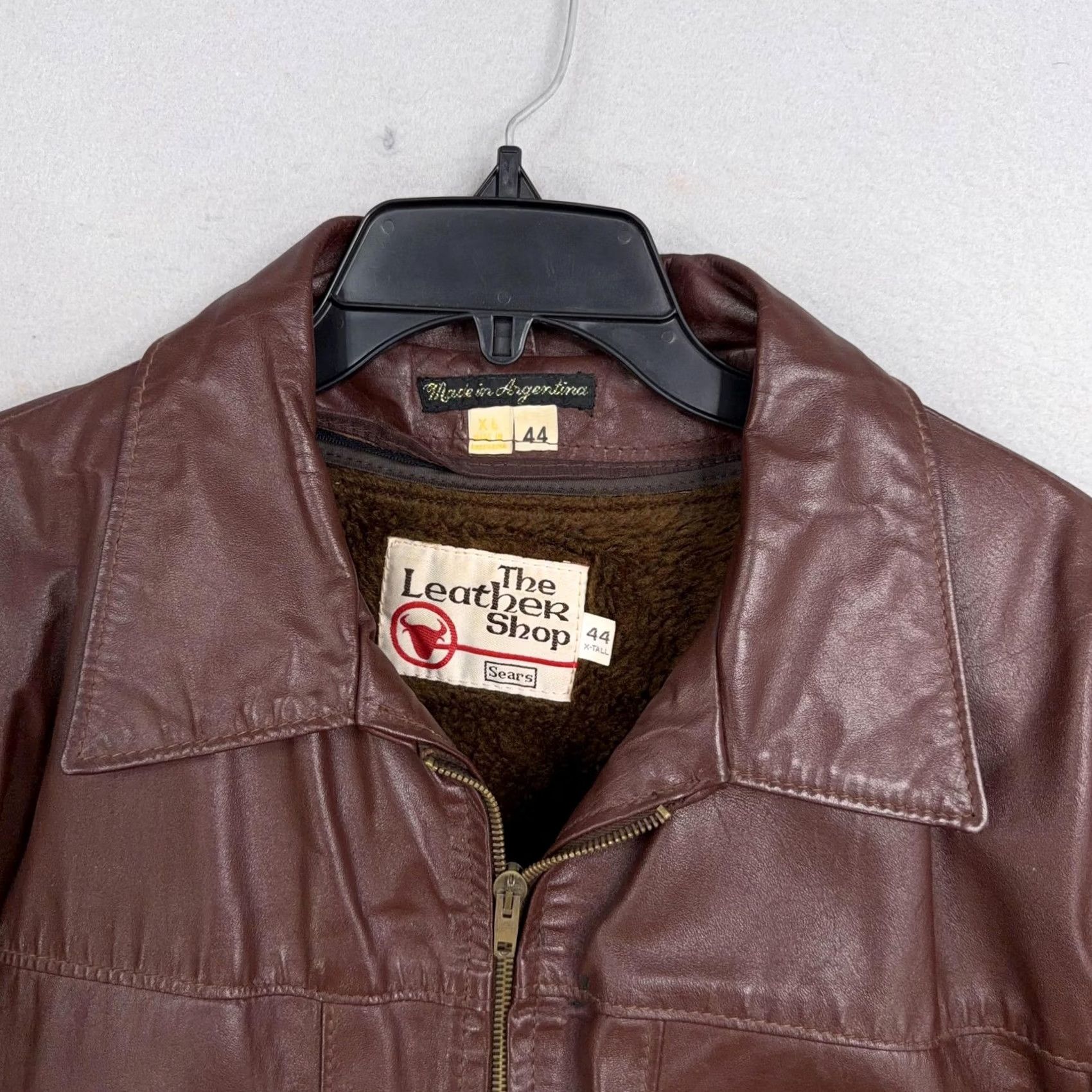 Sears VINTAGE The Leather Shop Jacket Mens 44 X-Tall Brown Leather Bomber Lined Sears 70s Size US S / EU 44-46 / 1 - 3 Thumbnail