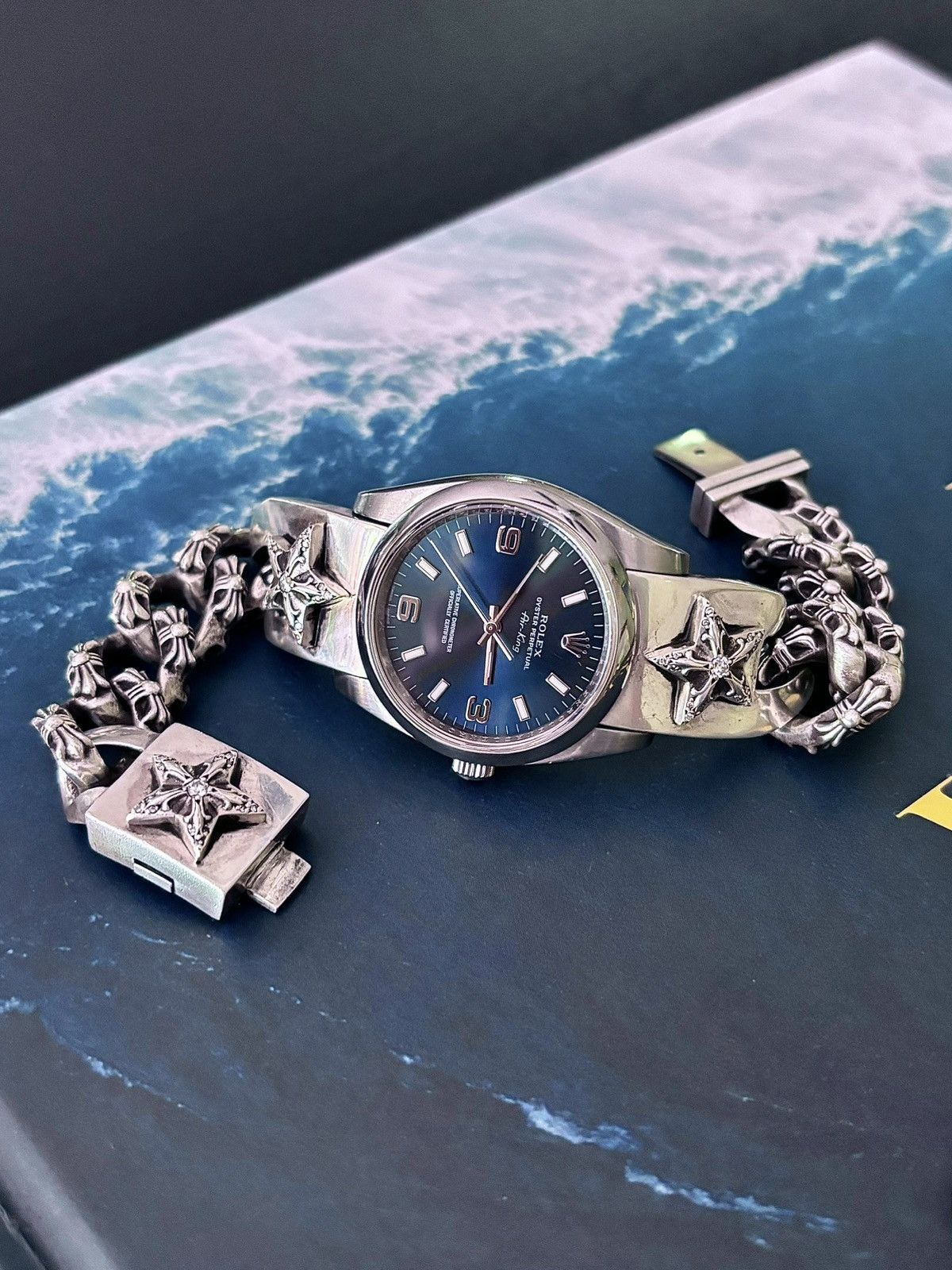 Chrome Hearts Rolex HOLY GRAIL 48 DIAMONDS ROLEX FANCY LINK STAR WATCH Grailed