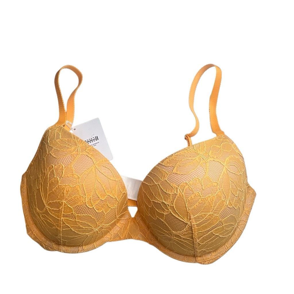 Wolford NWT Wolford Magnolia Lace Push-Up Demi Bra Mango Yellow 75D / 34D Size ONE SIZE - 5 Thumbnail