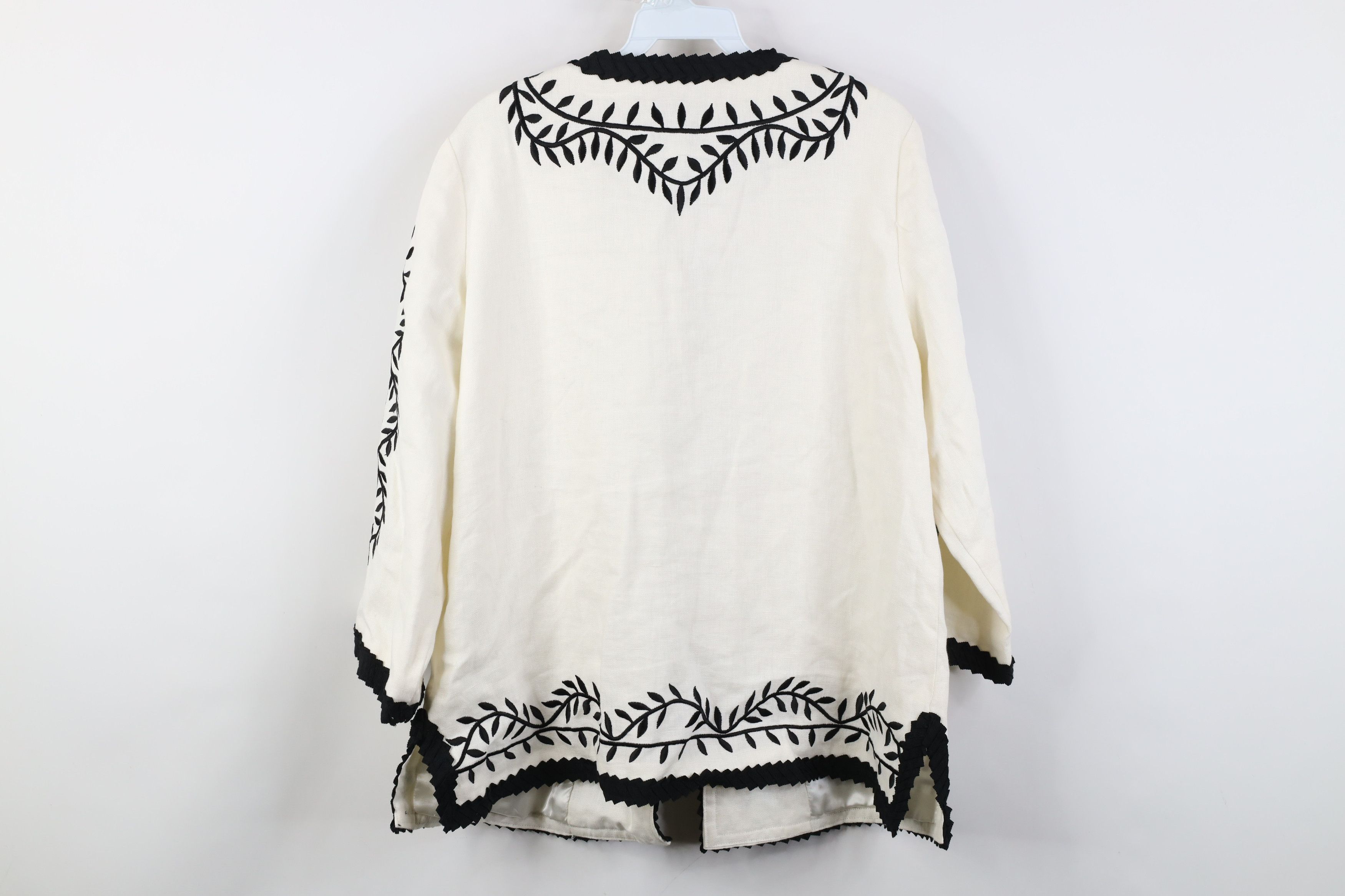 Vintage Vintage 90s Streetwear Embroidered Leaf Blazer Jacket White Size L / US 10 / IT 46 - 13 Thumbnail
