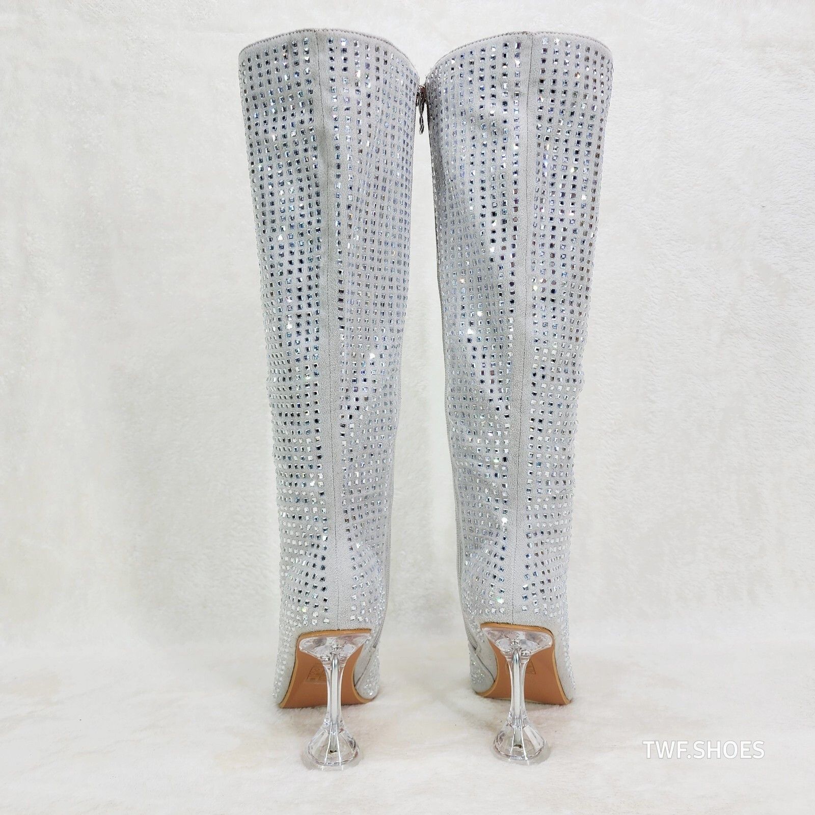 Other Glamour Shot Mirrored Rhinestone 4" Pyramid Heel Knee Boots Size US 11 / IT 41 - 4 Thumbnail