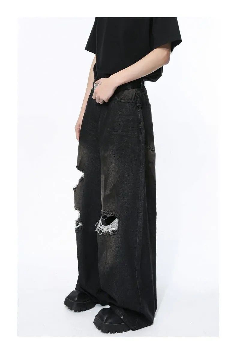 Japanese Brand × Jean Distressed Baggy Wide Leg Flared Denim Jeans Size US 34 / EU 50 - 5 Thumbnail