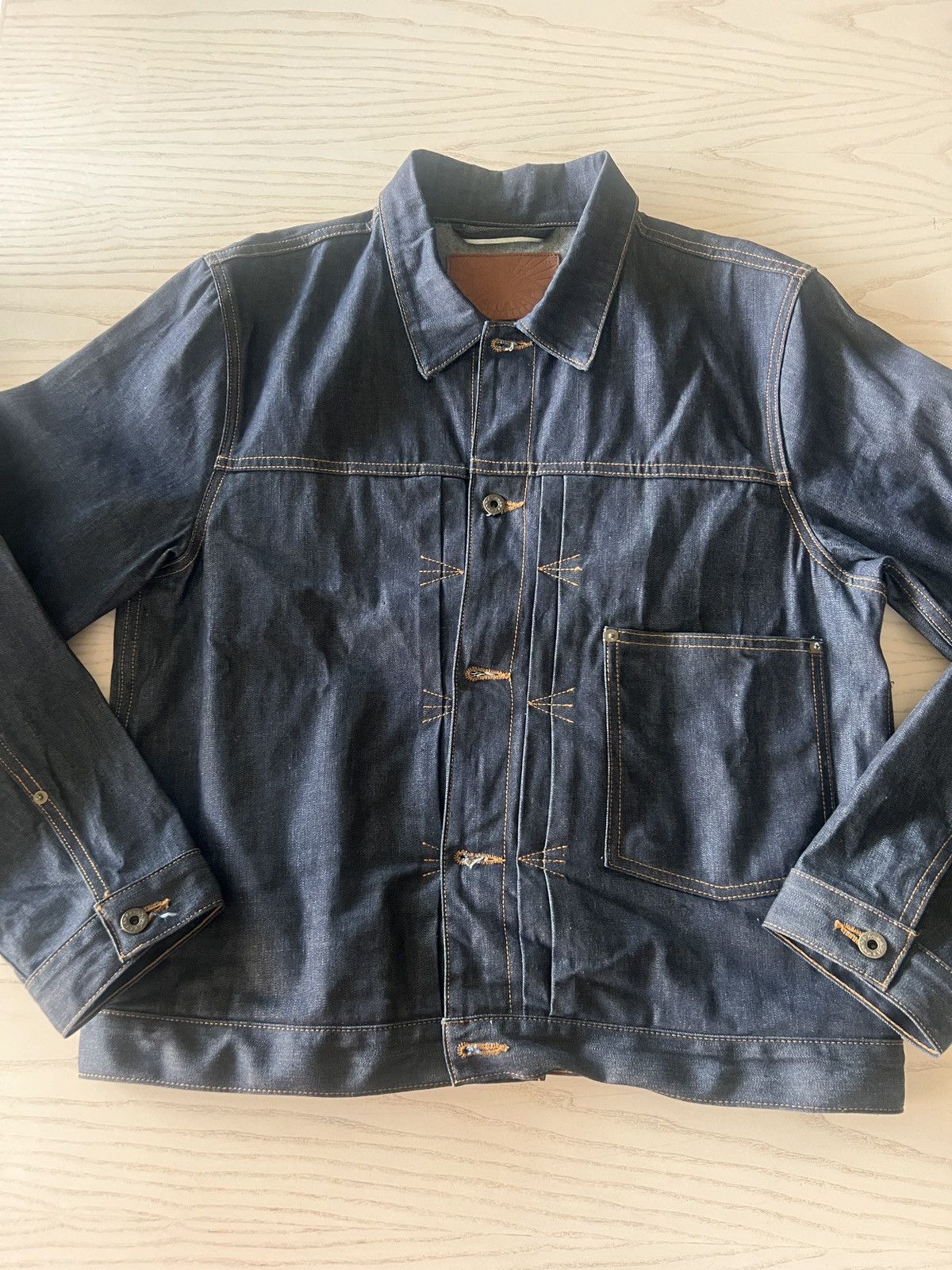 Raw Denim Chore Jacket w/ Cinch Back & Star Detail – Size L