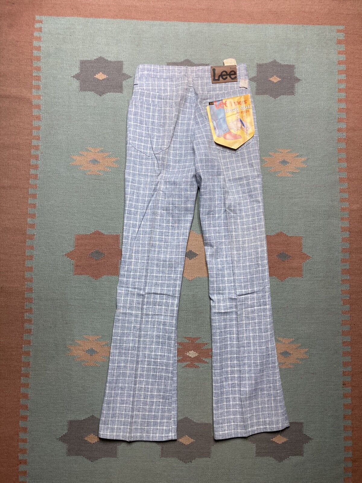 Lee × Vintage VTG 70s lee boot cut flare pants plaid DEADSTOCK sz 16 28x34 Size US 28 / EU 44 - 2 Thumbnail