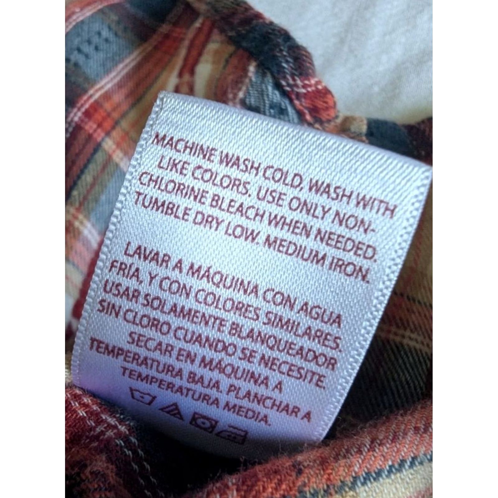 Faded Glory Orange Dobby Plaid Button Front Shirt Womens M 12-14 100% Cotton Southwest Boho Shirt Size M / US 6-8 / IT 42-44 - 6 Thumbnail