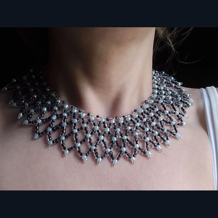 Handmade Necklace Netted Black Beaded Ethnic Egyptian Style Size ONE SIZE - 7 Thumbnail