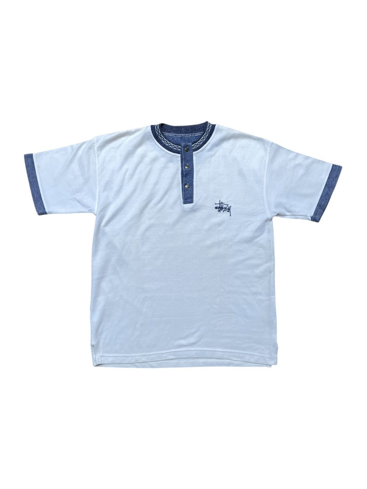 Vintage 1980s Stussy Tom tom Tshirt Half Button Sample Piece Size US L / EU 52-54 / 3 - 1 Thumbnail