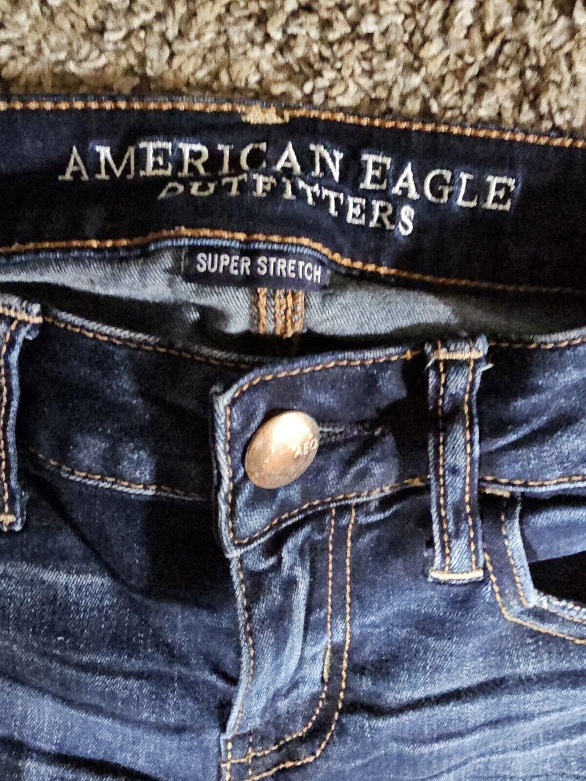 Designer American Eagle Stretch Women Sz 2 Super Low Jegging Distress Size 26" / US 2 / IT 38 - 3 Thumbnail