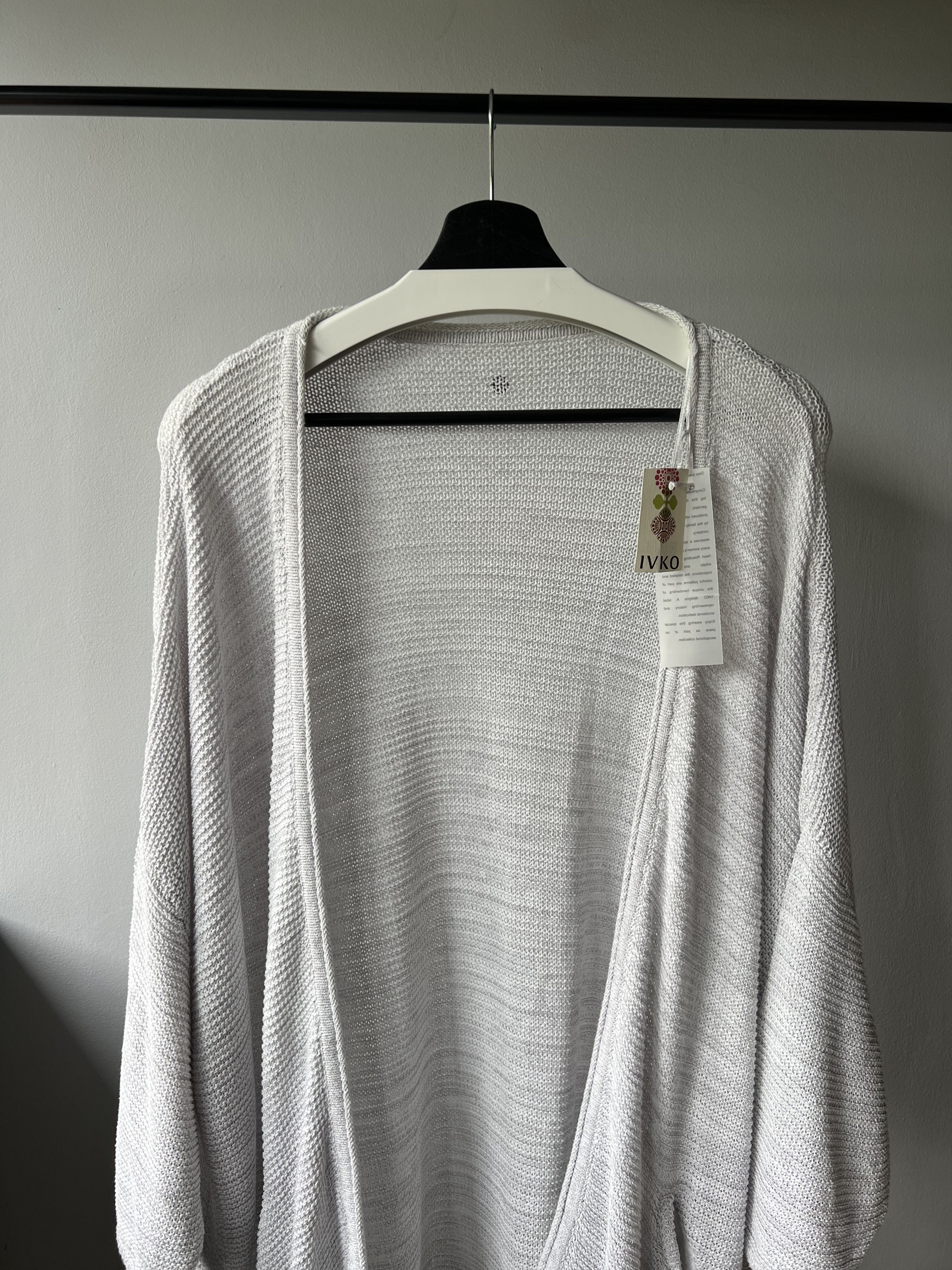 Designer Ivko White Printed Stars Knitted Oversized Women's Cardigan Size XS / US 0-2 / IT 36-38 - 3 Thumbnail