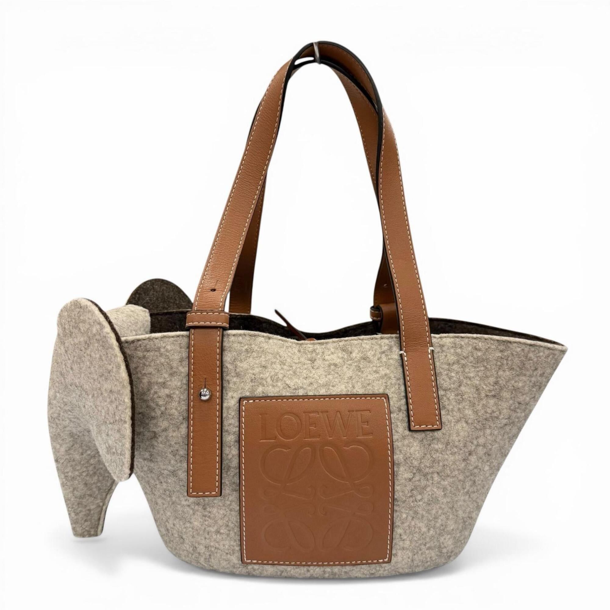 Loewe LOEWE Felt Leather Elephant Basket Anagram Logo Handbag, Gray/Brown, Made in Spain, Women's Size ONE SIZE - 1 Thumbnail