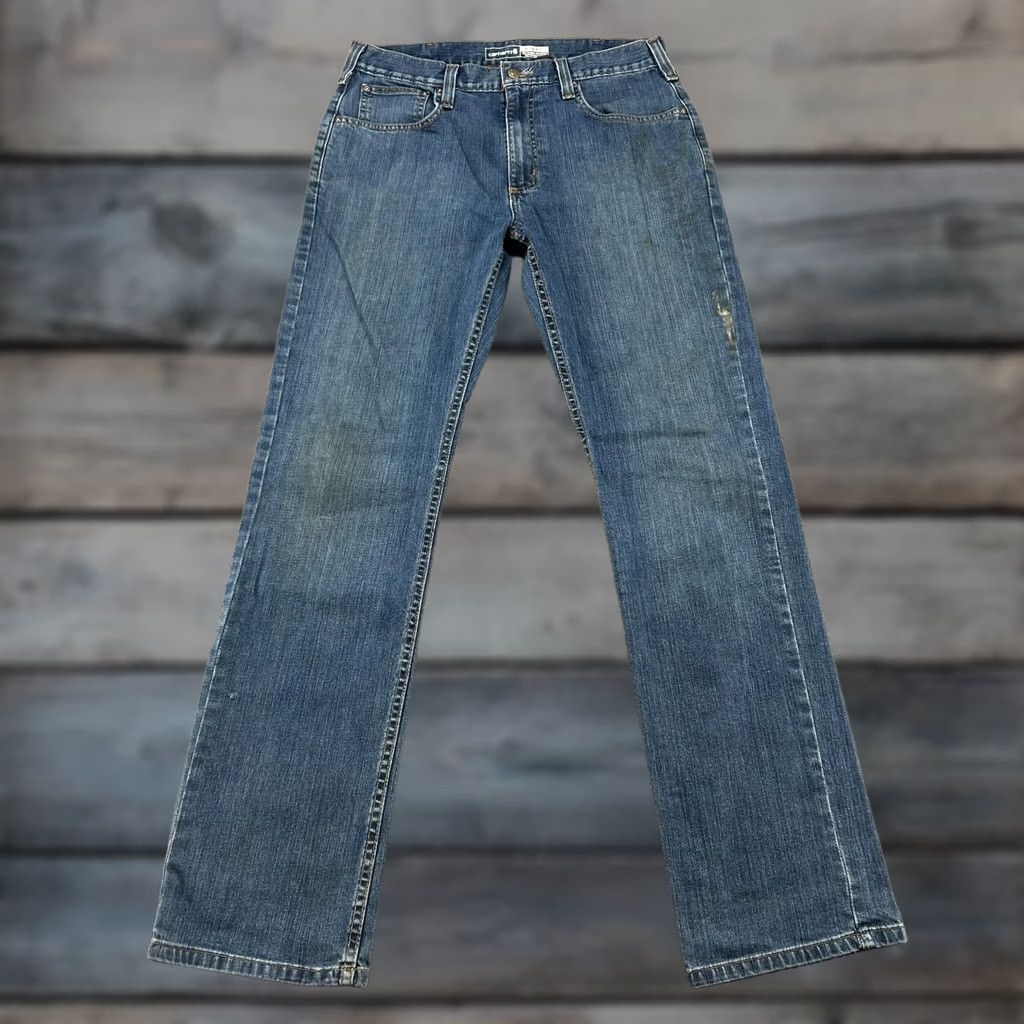 Carhartt Carhartt Jeans Mens 33x34 Blue Relaxed Fit Medium Wash Workwear Rugged Flex Jeans Size US 33 - 1 Thumbnail