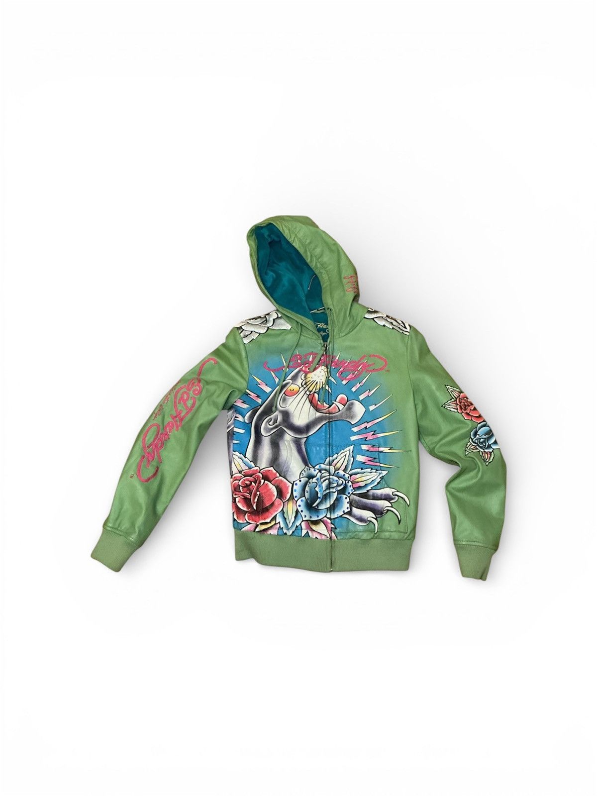 Rare❗️Vintage Ed-Hardy Overprint Leather Jacket