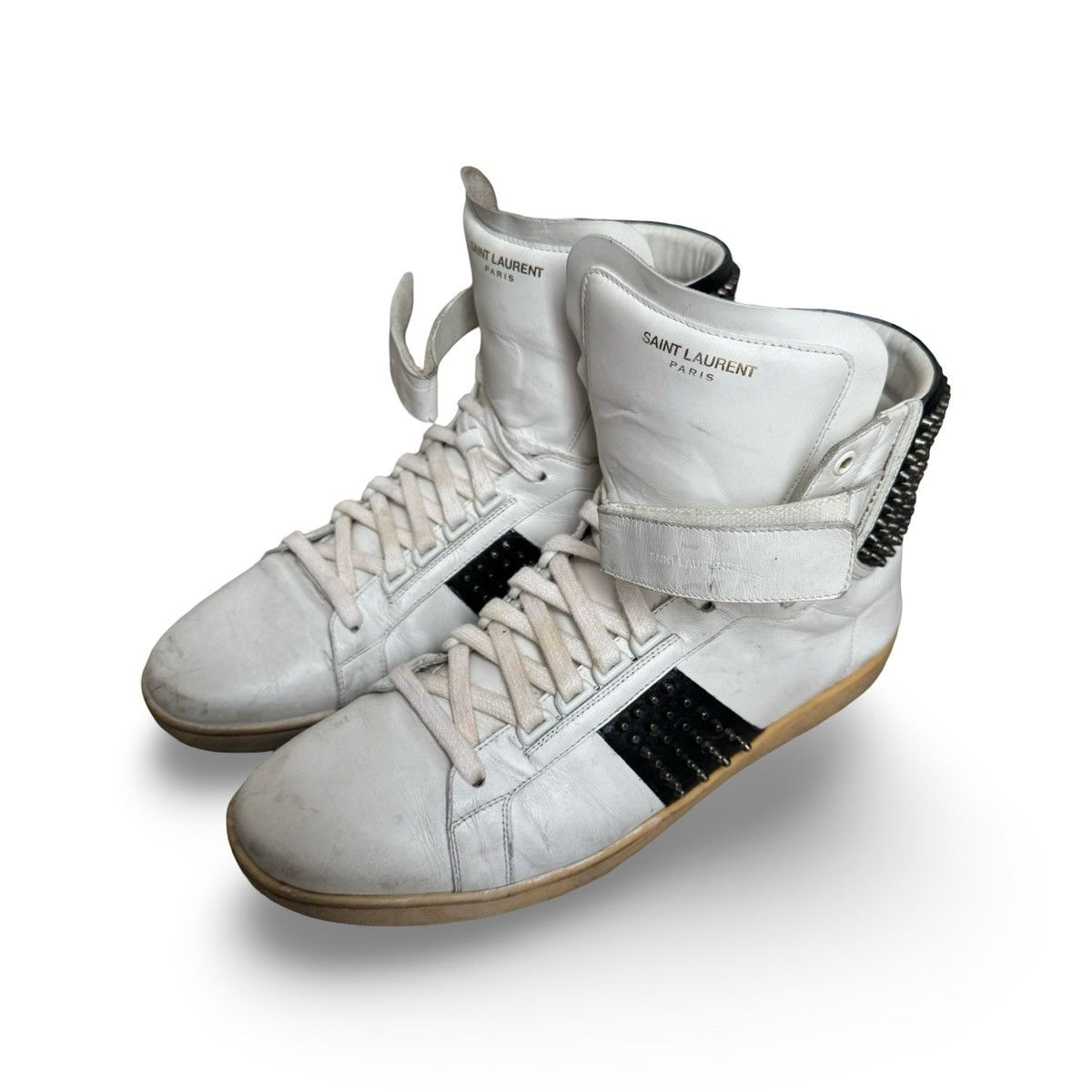 Saint Laurent Paris SAINT LAURENT PARIS SL/14H WHITE/BLACK STUDDED HIGHTOPS Size US 12 / EU 45 - 2 Thumbnail