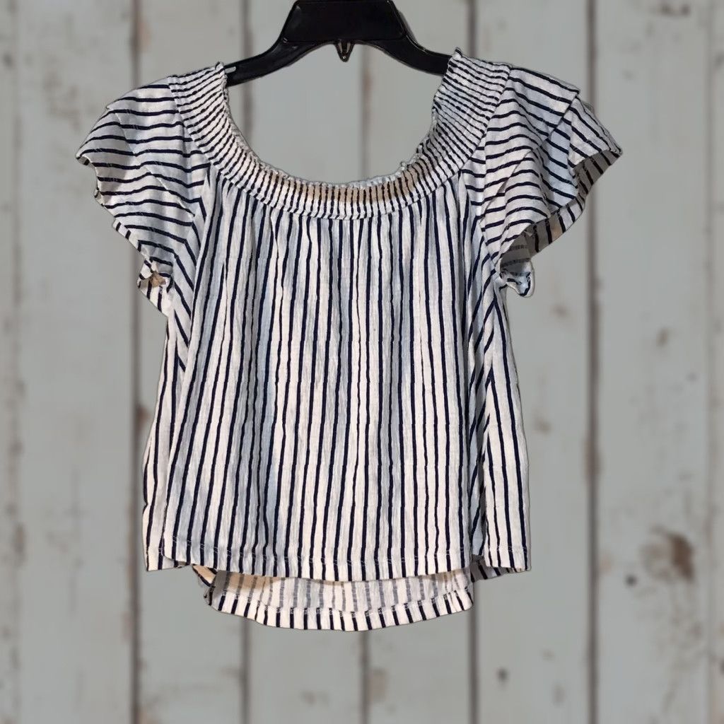 Camel Red Camel Cropped Blouse Junior's Size S White/Blue Striped Flutter Sleeve Casual Women's Top Size S / US 4 / IT 40 - 1 Thumbnail