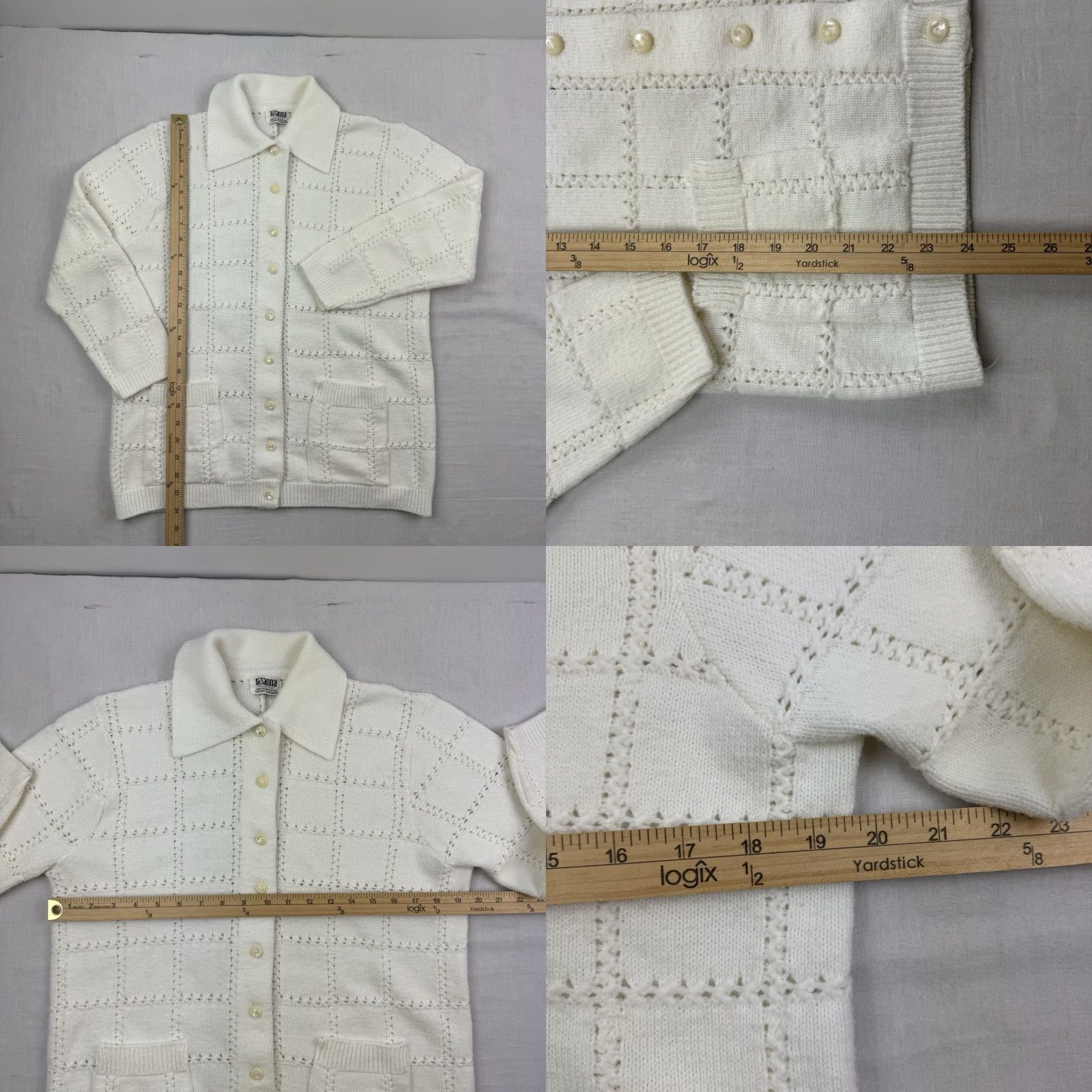 Vintage VINTAGE Rosanna Wintuk Cardigan Sweater Shirt Collar Women's Medium Ivory Cream Button Up Random Brand—Rosanna 90s Casual Mens Womens Size M / US 6-8 / IT 42-44 - 8 Thumbnail