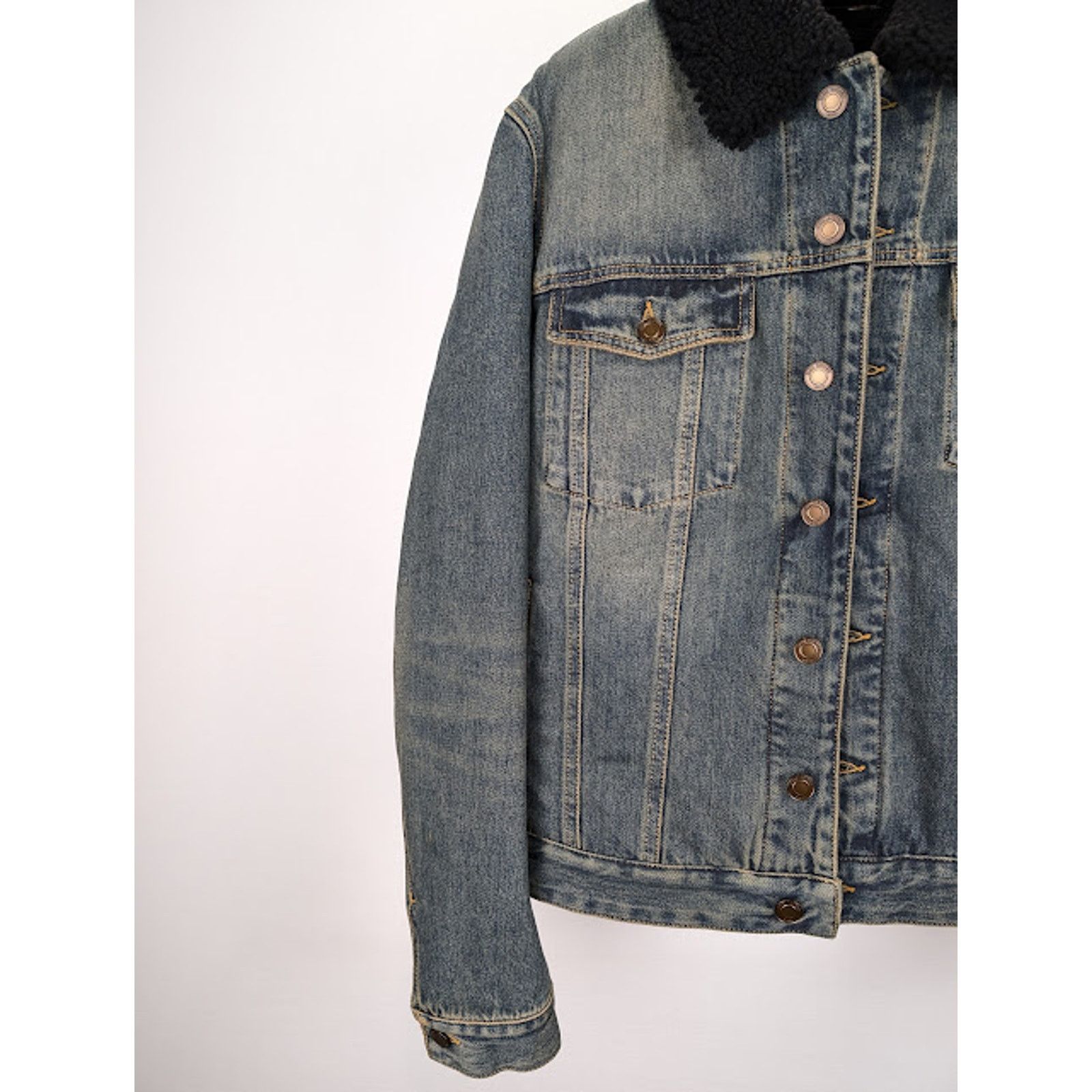Saint Laurent Paris o1rshd1 Shearling Denim Jacket in Light Blue Size US XXL / EU 58 / 5 - 5 Thumbnail