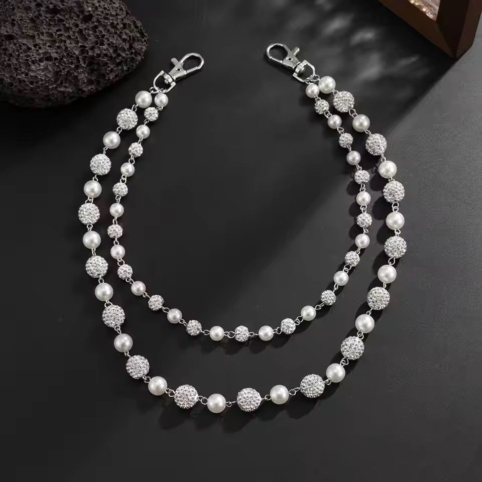 Jewelry Punk Double Layer Acrylic Beads Rhinestone Wallet Chain Size ONE SIZE - 5 Thumbnail