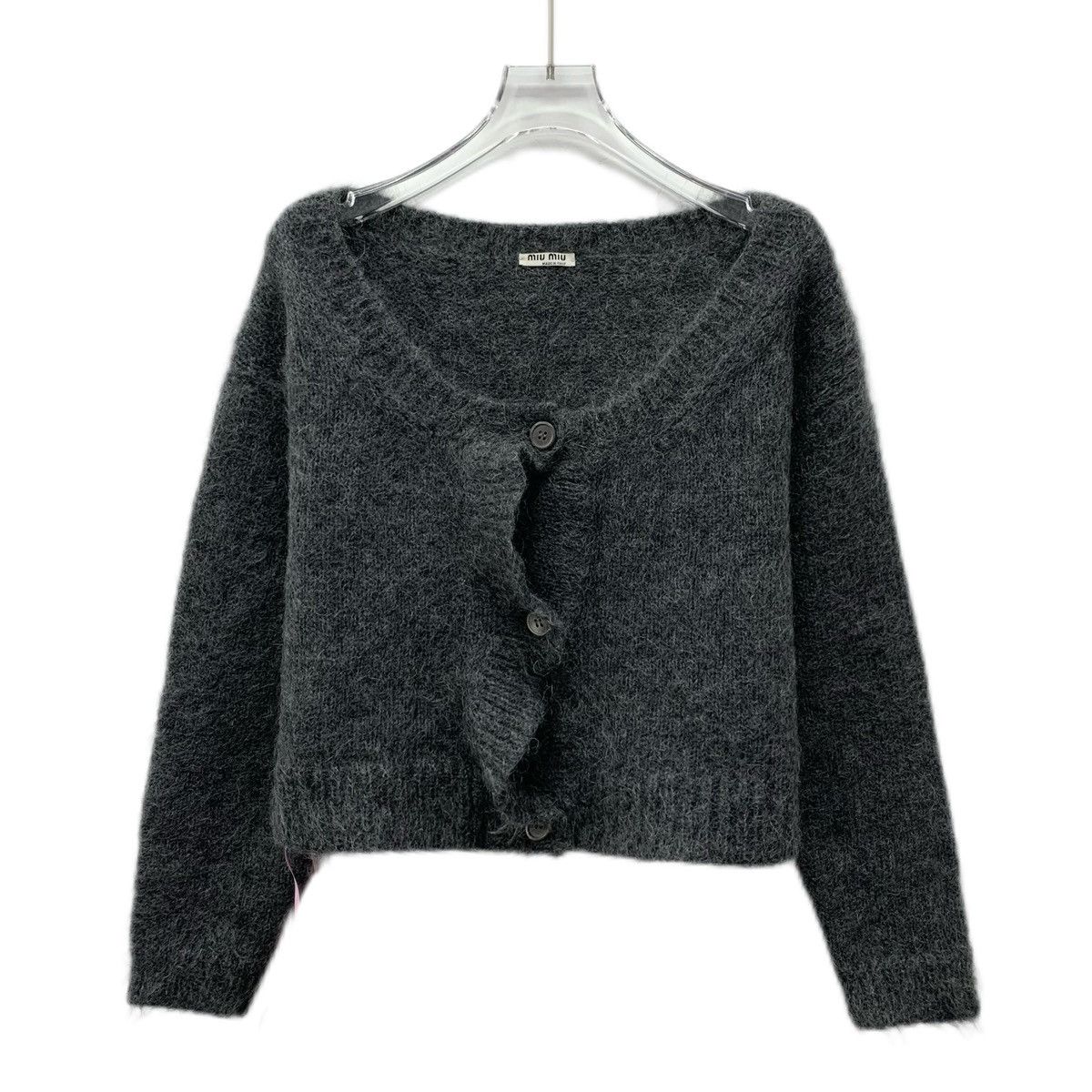 Miu Miu MiuMiu Dark Grey Mohair Crew Neck Knit Cardigan Coat K26WX Size S / US 4 / IT 40 - 1 Thumbnail