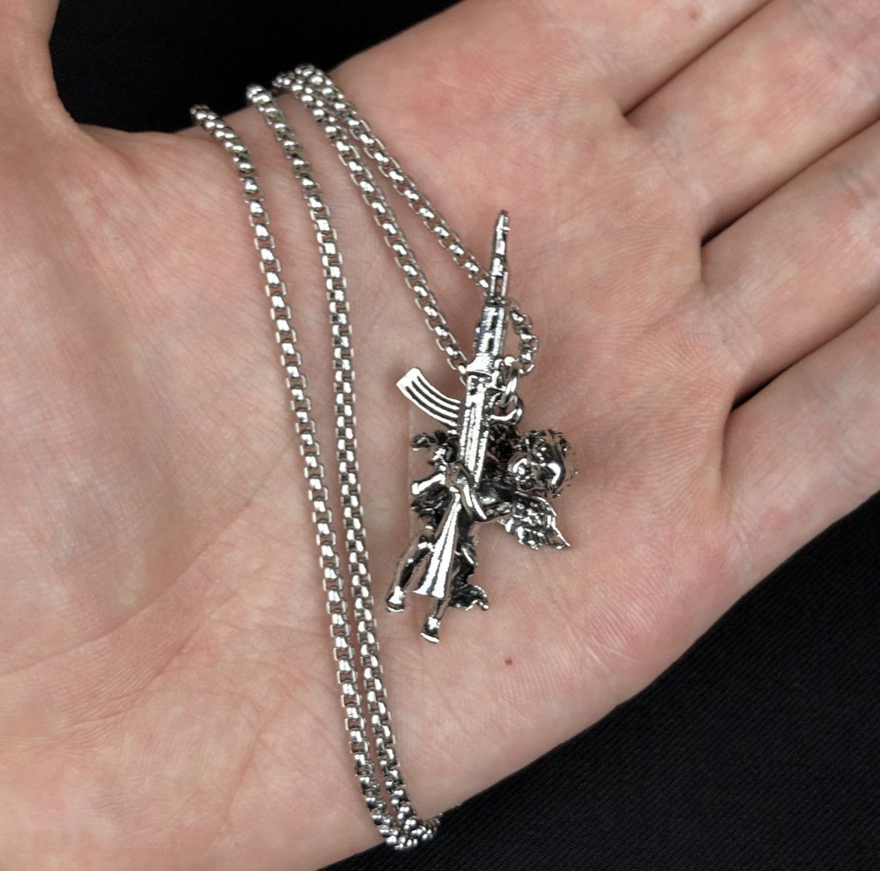Jewelry Angel Necklace Punk Y2K Chain in Silver, Men's