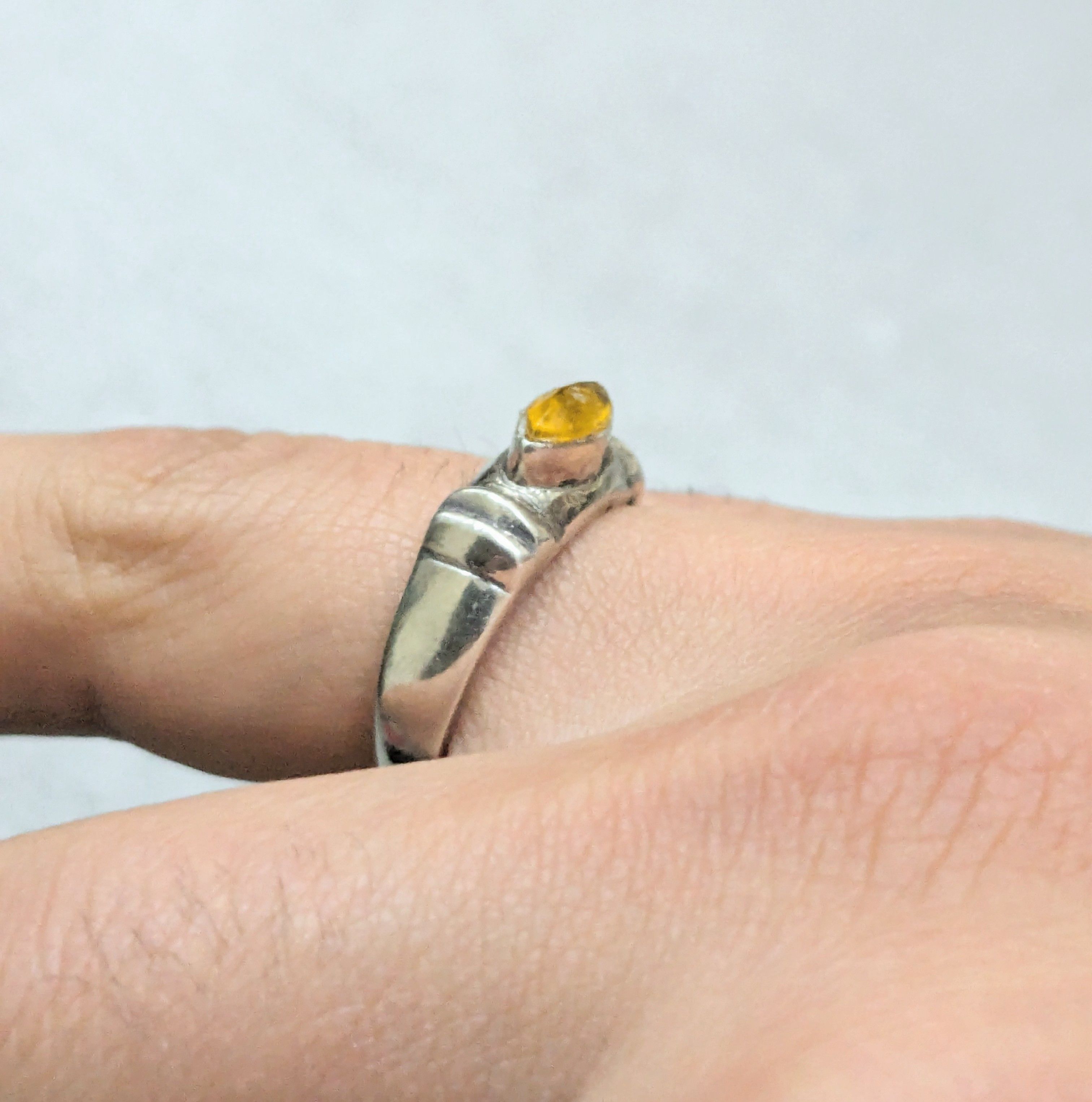 Jewelry Vintage Sterling Silver Ring 8.75 Marquise Yellow Glass Size ONE SIZE - 13 Thumbnail