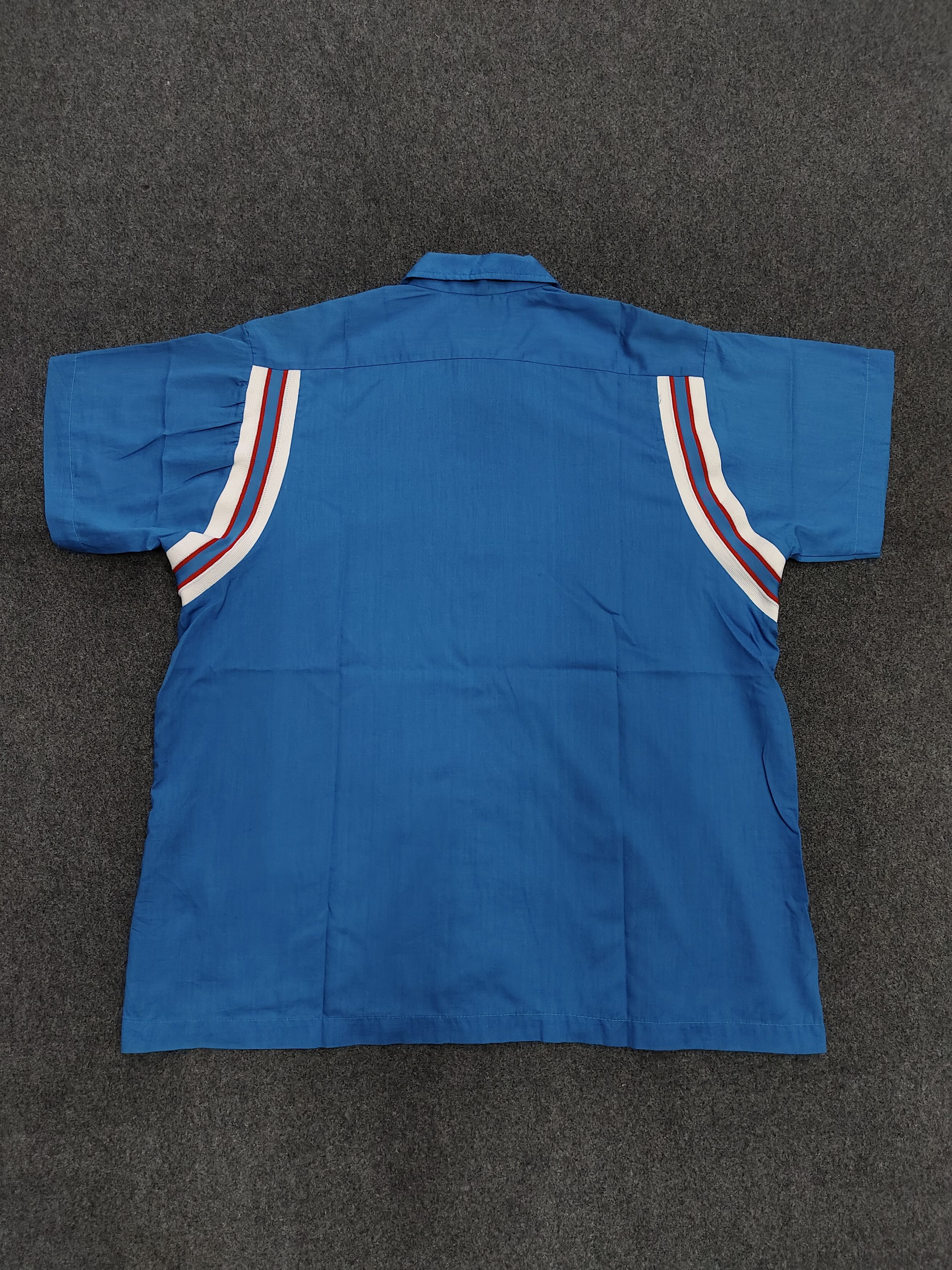 Vintage 70s Hilton🔥 Blue Races Stripe Paneling Bowling Shirt Size US M / EU 48-50 / 2 - 3 Thumbnail