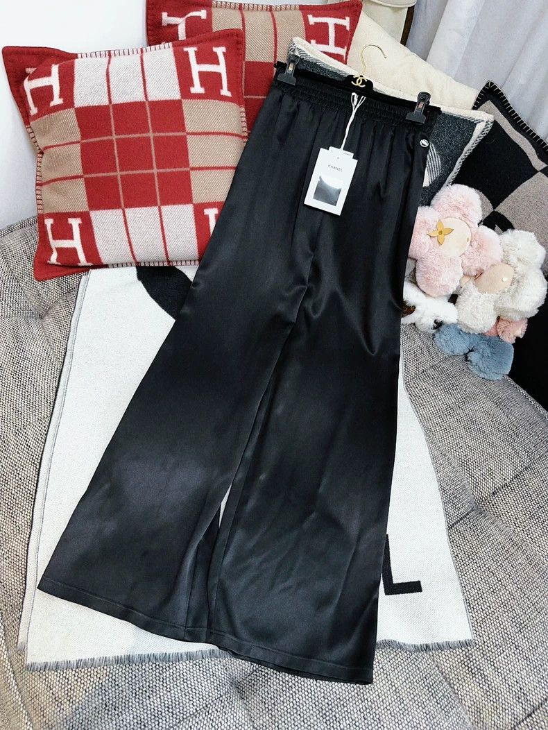 Chanel Chanel 23C early spring black satin silk trousers wide-leg Size 24" / US 00 / IT 34 - 8 Thumbnail