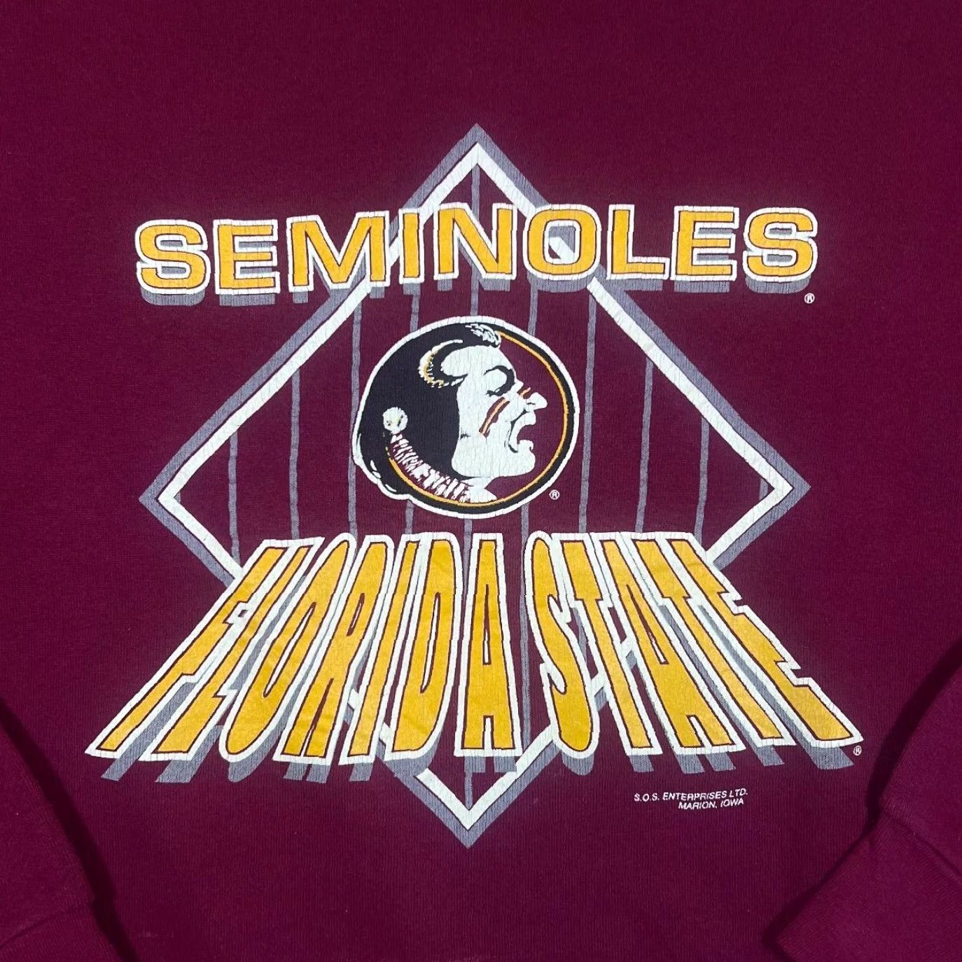 Fruit Of The Loom VINTAGE 90's Florida State Seminoles College Spellout Graphic Sweatshirt Mens M Burgundy Red Crewneck Pullover 90s Graphic Spellout Front Size US M / EU 48-50 / 2 - 2 Thumbnail