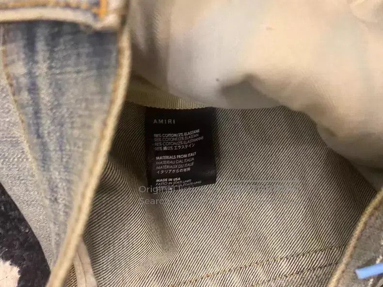 Amiri Amiri Classic Splattered Destroyed Blue Diamond Size US 33 - 4 Thumbnail