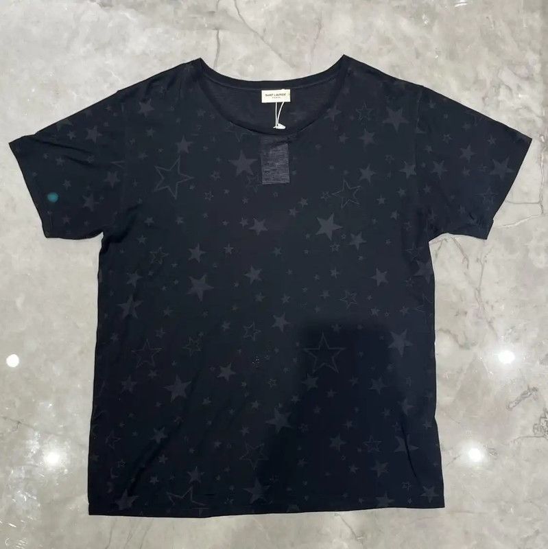 Yves Saint Laurent YSL Black Cotton Star Print Short Sleeve T-Shirt 0089 Size L / US 10 / IT 46 - 1 Thumbnail