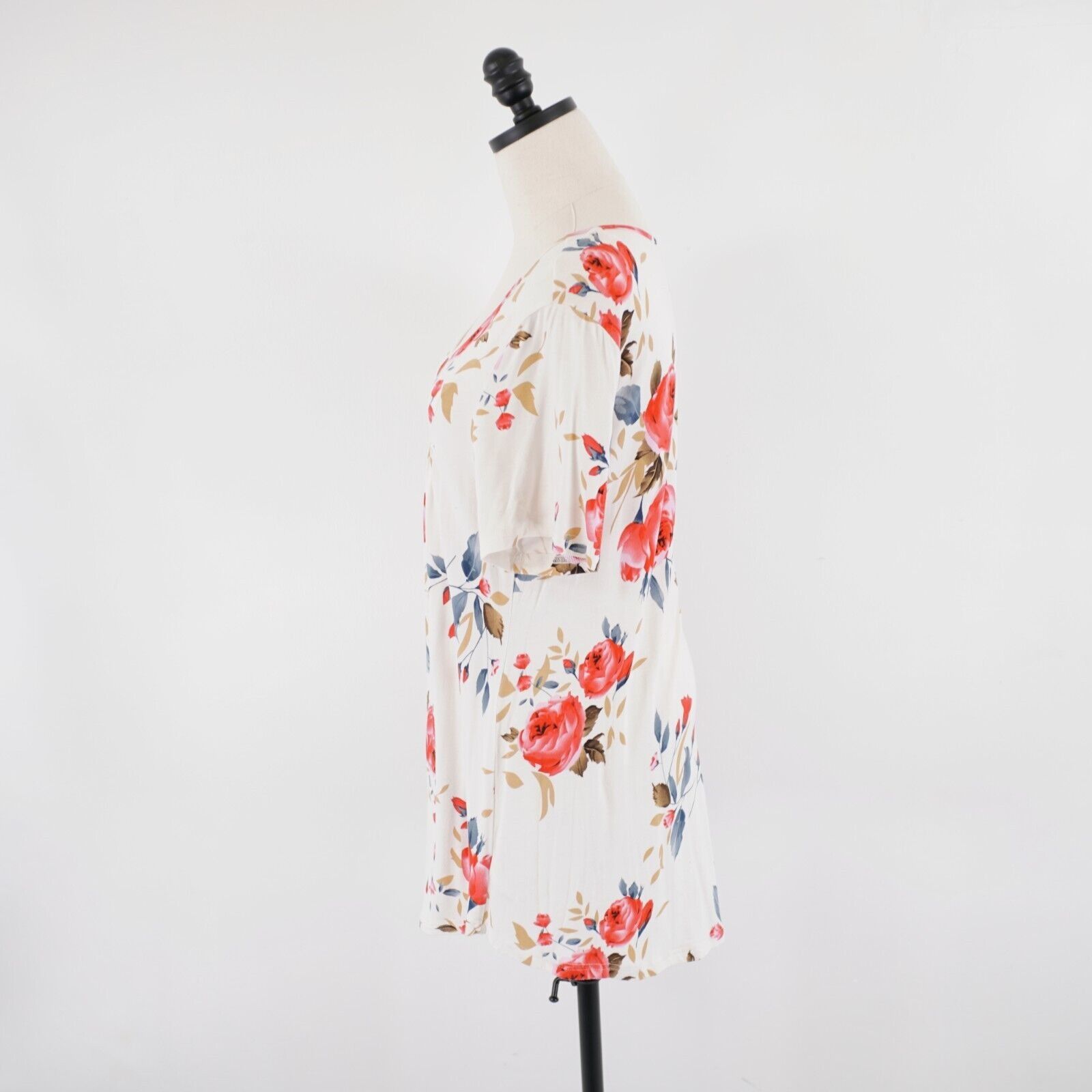 Designer Cathy XL Cream Pink Tan Floral Sun Dress Boat Neck Short Sle Size XL / US 12-14 / IT 48-50 - 3 Thumbnail