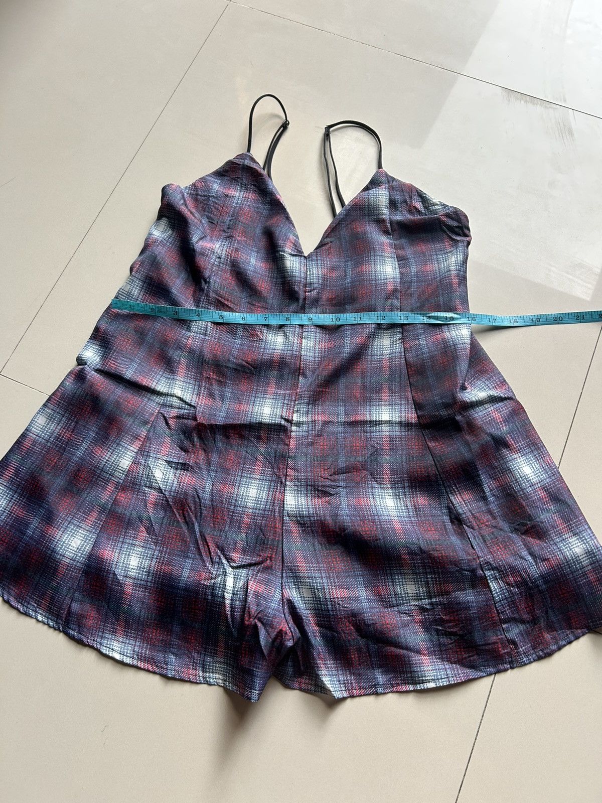 Univ Sleeveless Plaid Scoop Back Romper