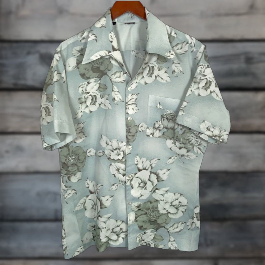 Vintage VINTAGE Joel of California Shirt Adult Large Green Floral Aloha Hawaiian Camp Collar Geometric 70s 80s Retro Men Size US L / EU 52-54 / 3 - 1 Thumbnail