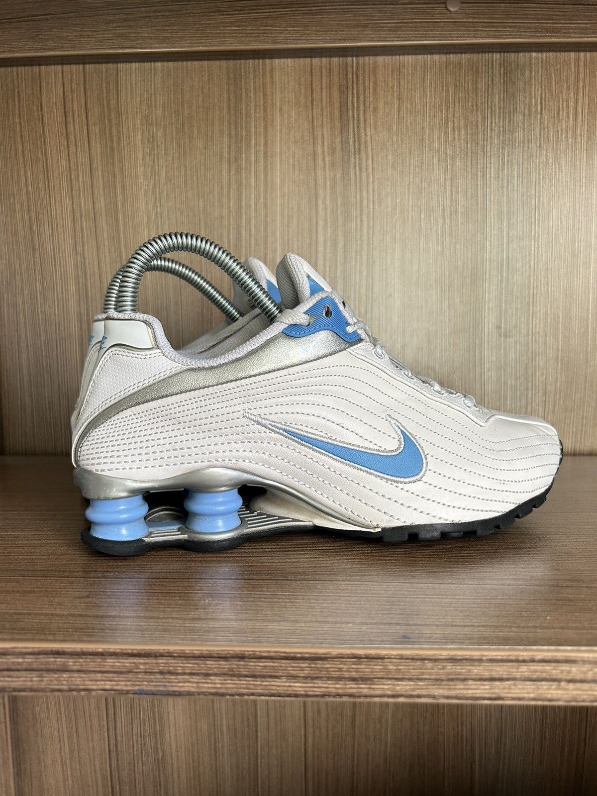 image of 2009 Y2K Woman Nike Shox Low Sneakers Silver Hype Streetwear in White, Women's (Size 5)