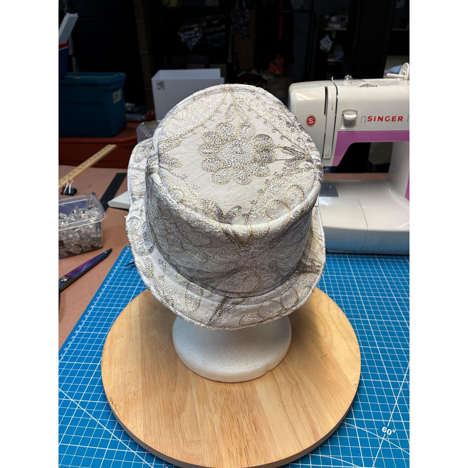 Other Upcycled Metallic Floral Bucket Hat – White Felt, Size Small Size ONE SIZE - 5 Thumbnail