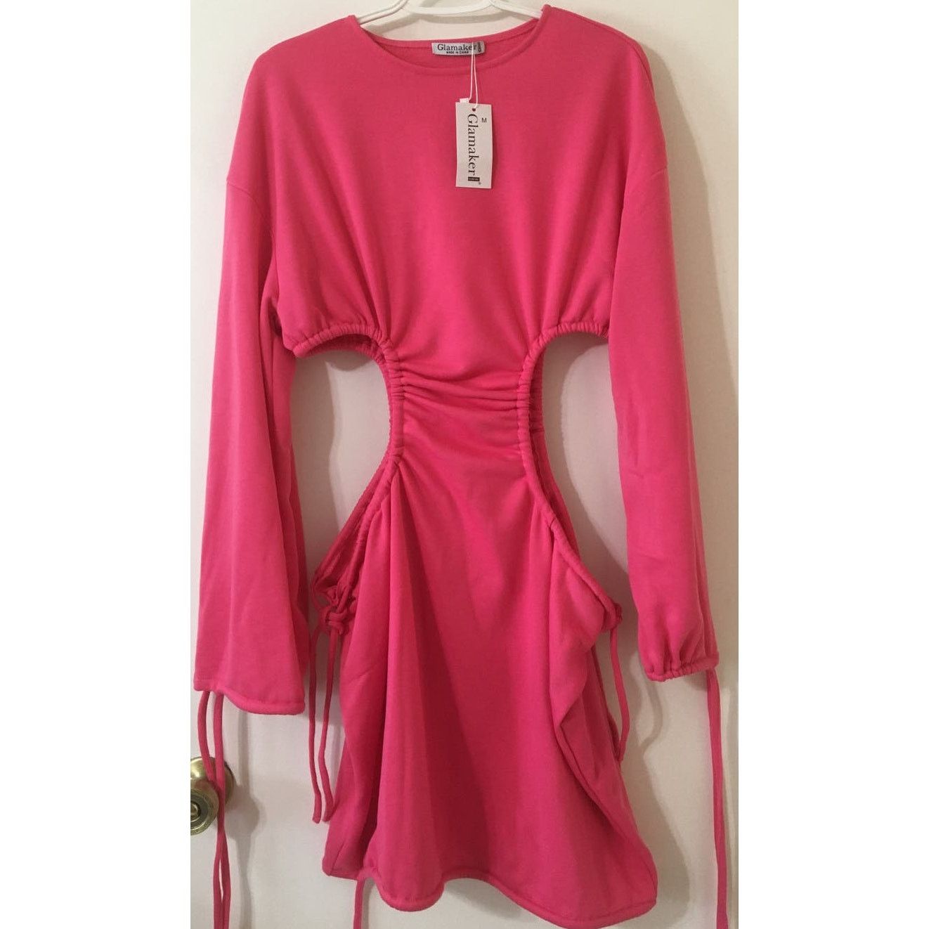 Other NWT Glamaker Hot Pink Medium Cut Out Waist Long Sleeve Dress Size M / US 6-8 / IT 42-44 - 2 Thumbnail