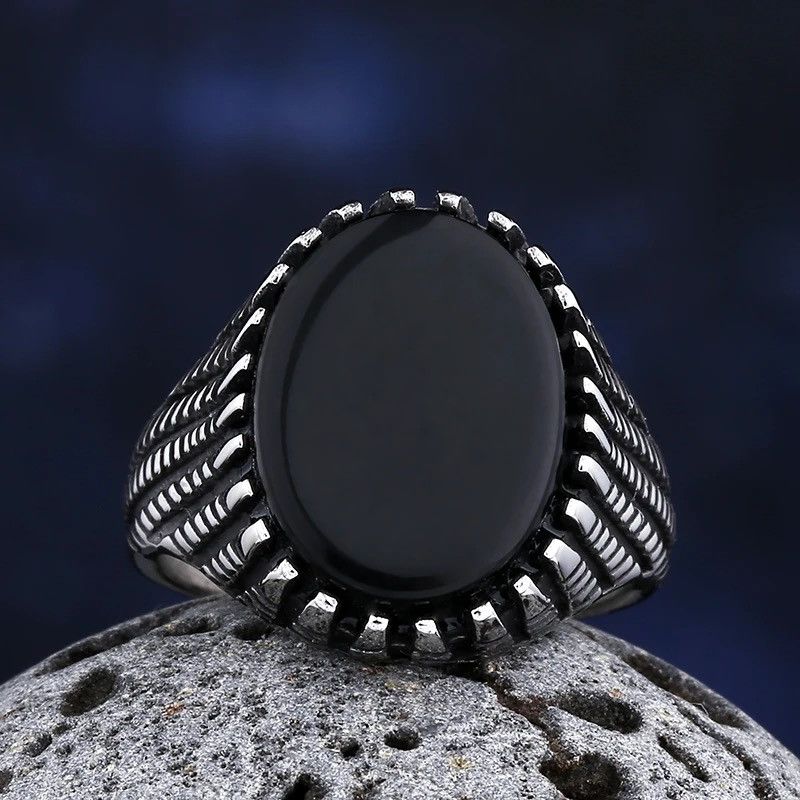Jewelry Black Gem Stone Ring Size ONE SIZE - 2 Thumbnail