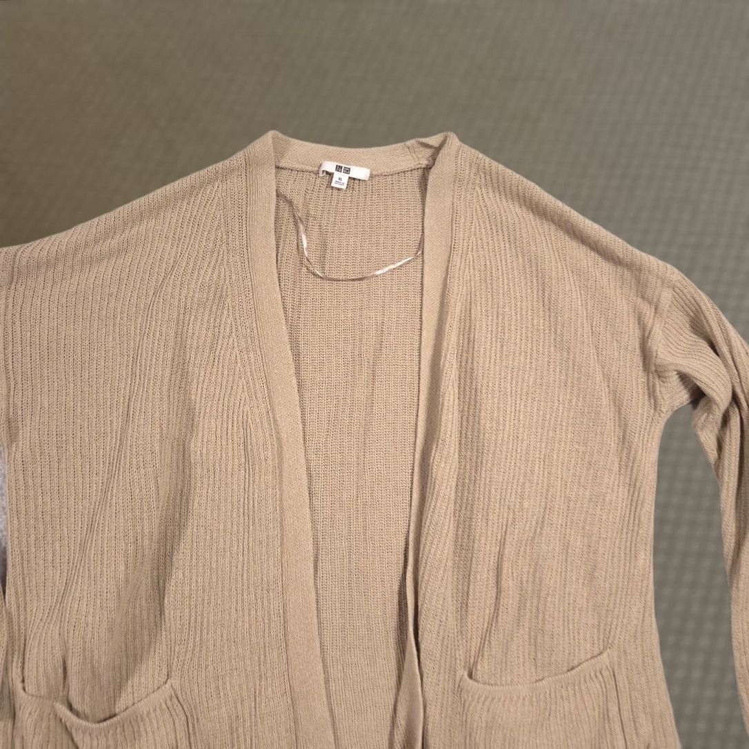 Uniqlo Uniqlo Cardigan Sweater Womens XL Beige Open Front Knit Pockets Linen Blend Shirt Adult XL Beige Knit Pockets V-Neck Open Front Womens Size XL / US 12-14 / IT 48-50 - 1 Thumbnail