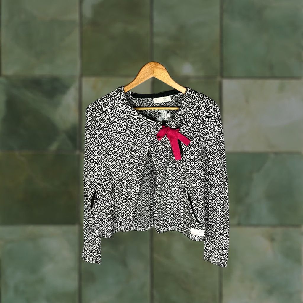 Vintage Odd Molly Boho Cotton Jacket Size 1 White Geometric Pattern Bow Women Jacket Size XS / US 0-2 / IT 36-38 - 1 Thumbnail