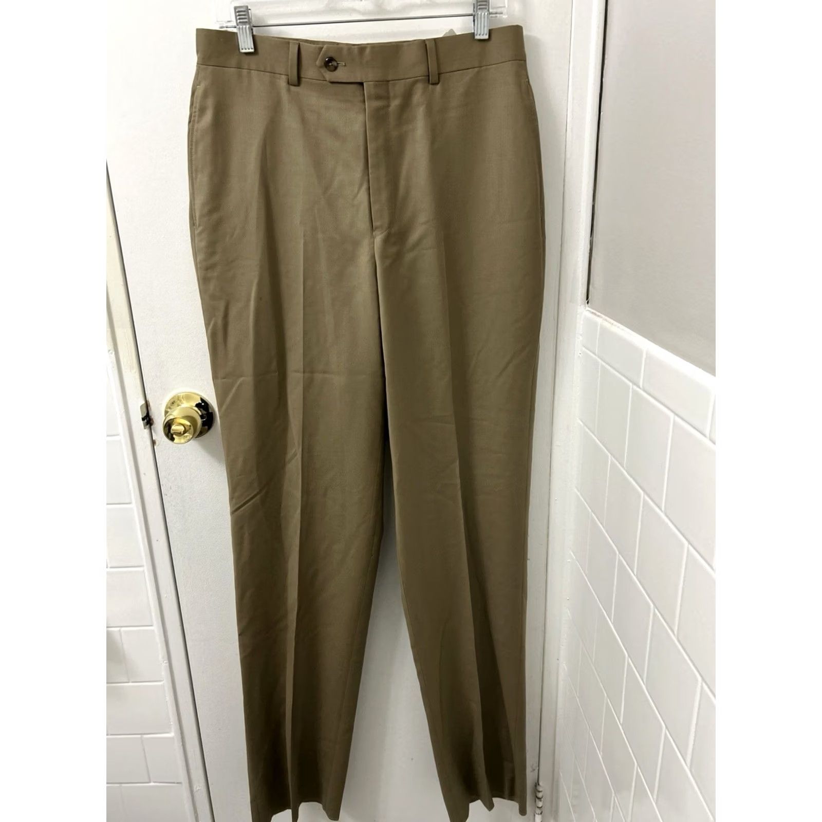 Vintage VINTAGE? No. (Original indicates Modern) Jos A Bank Executive Collection Dress Pants Mens 32x37 Tan 100% Wool Gabardine Stretch Flat Front Classic Size US 32 / EU 48 - 6 Thumbnail