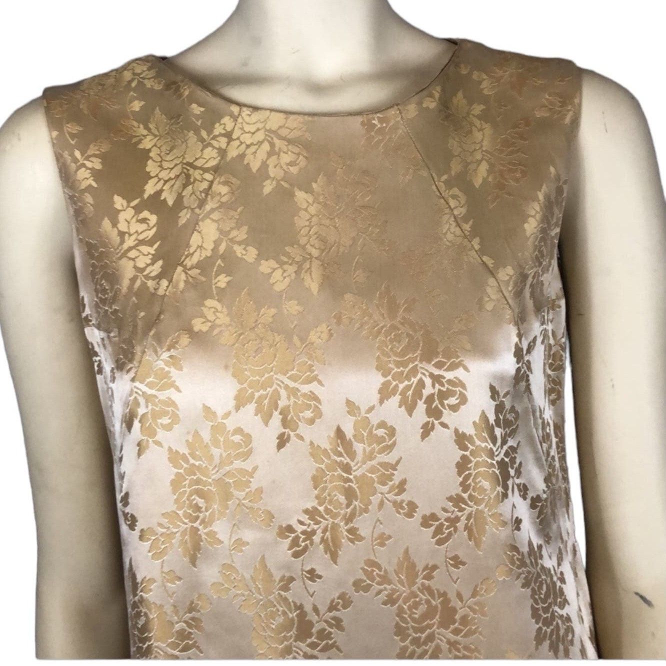 Vintage Vintage 1960s Gold Satin Damask sleeveless maxi Dress Large Size L / US 10 / IT 46 - 5 Thumbnail