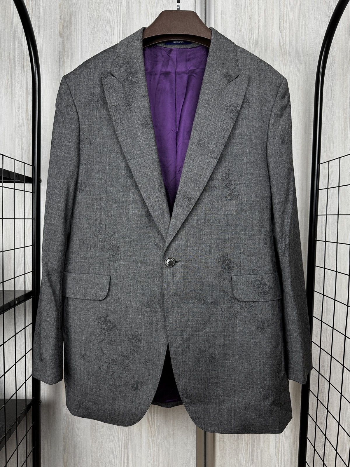 Kenzo Kenzo Baroque Motif Print Gray Wool Blazer size 54 Size 44R - 2 Thumbnail