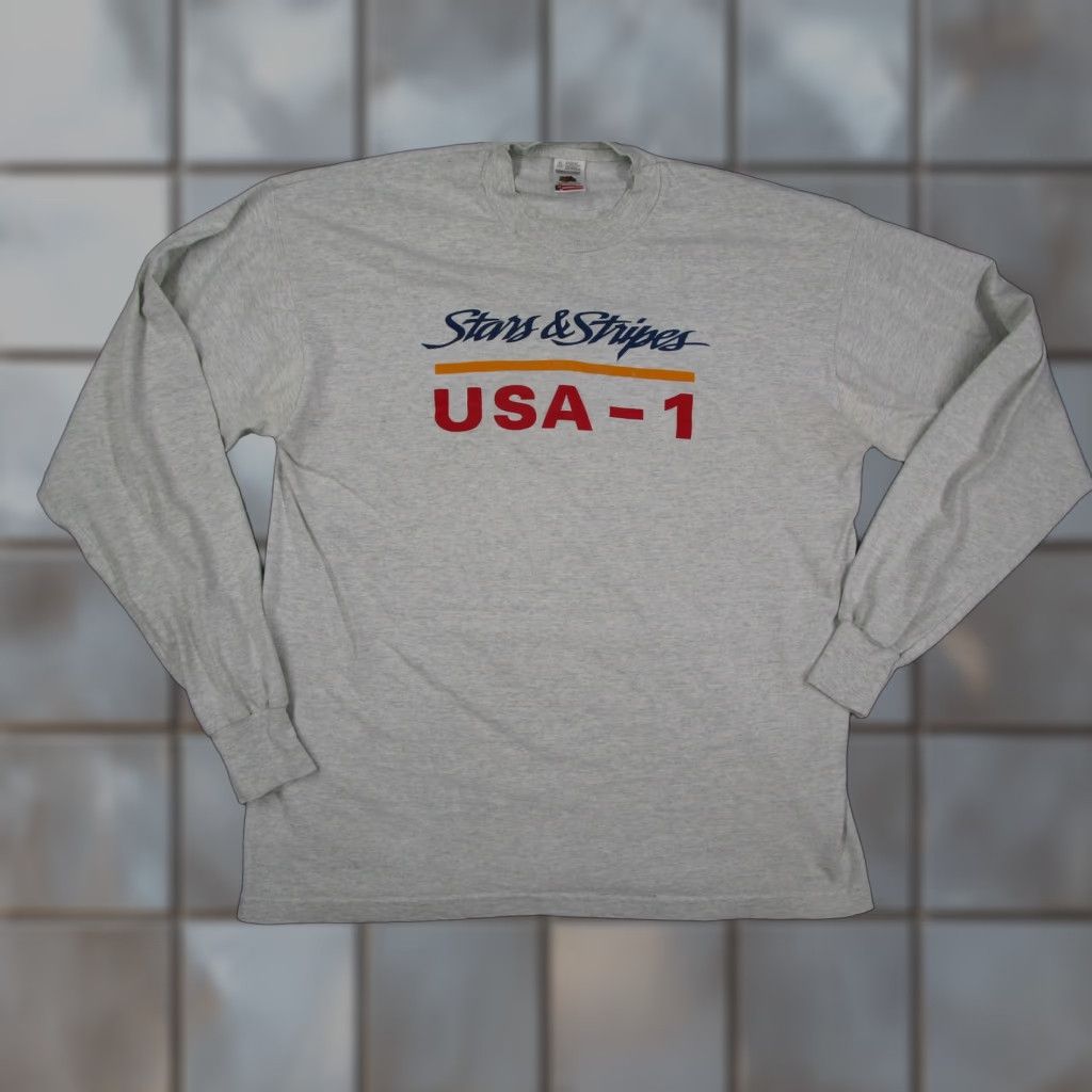 Fruit Of The Loom VINTAGE Fruit of the Loom Shirt Mens XL Gray Stars & Stripes USA-1 90s T-Shirt Graphic Print Crew Neck Short Sleeve Cotton Blend Patriotic Men’s Size US XL / EU 56 / 4 - 1 Thumbnail