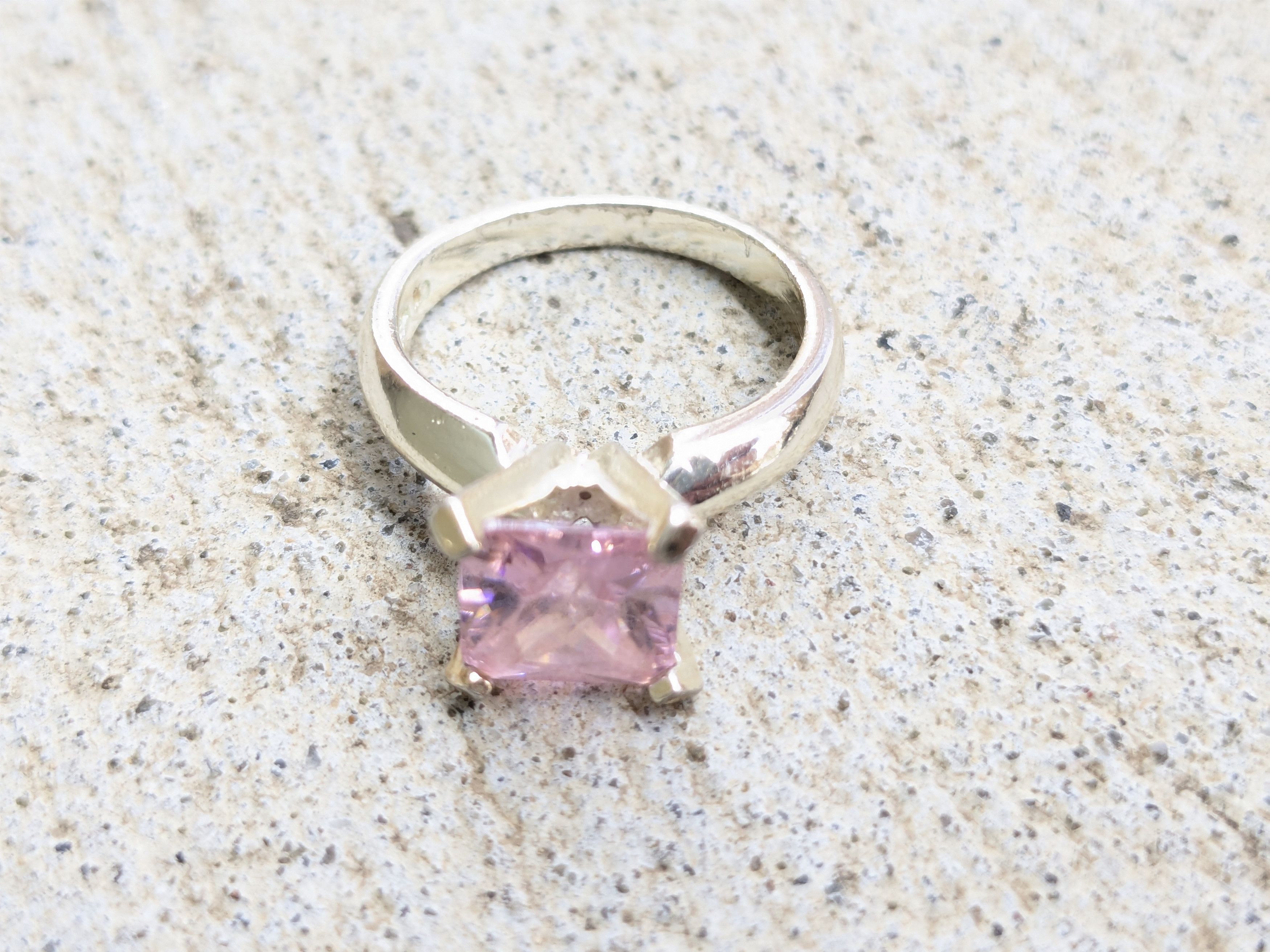 Jewelry Sterling Silver Ring Pink Topaz 6 Square Princess Cut Band Size ONE SIZE - 2 Thumbnail