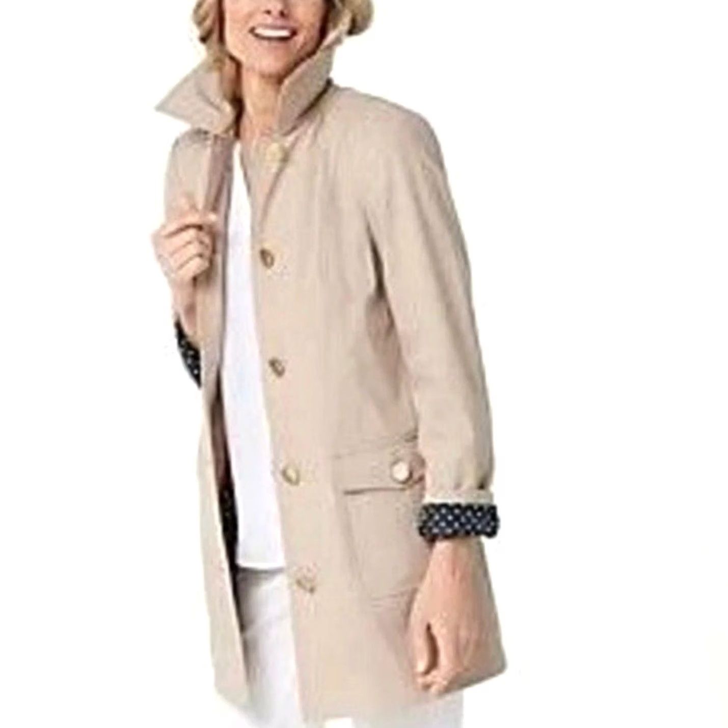 Vintage Dennis Basso Coat Womens S Brown Rain Trench Tan Gold Button Front Polka Dot Lined Size Size S / US 4 / IT 40 - 2 Thumbnail