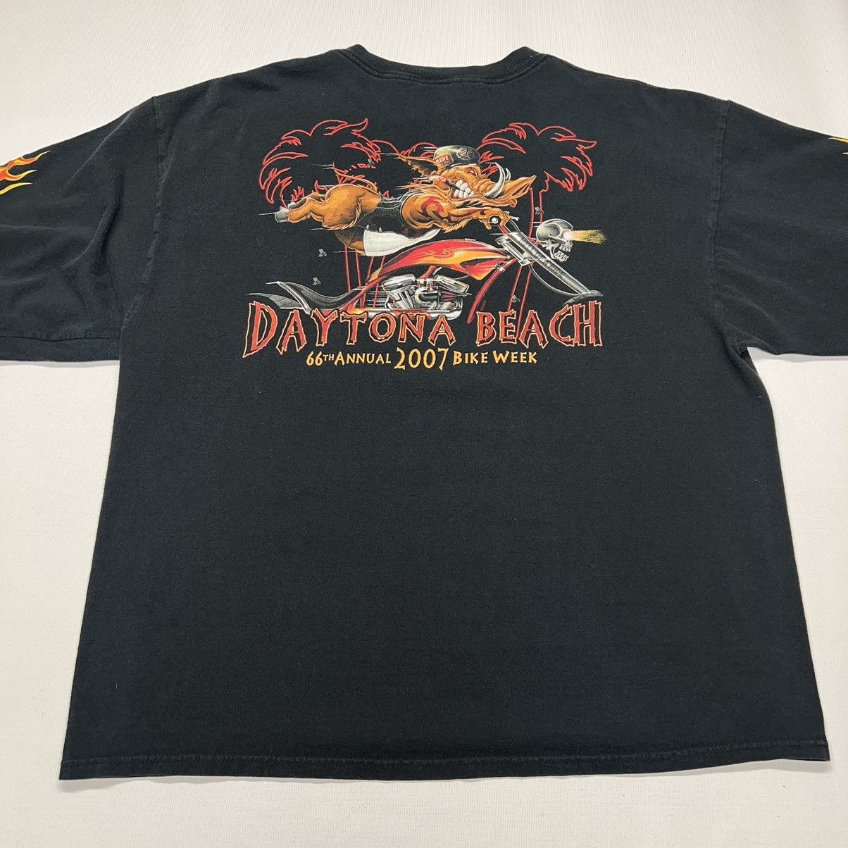Delta × Vintage Daytona Beach Bike Tee Shirt Black Long Sleeve Biker Flames Size US XXL / EU 58 / 5 - 14 Thumbnail