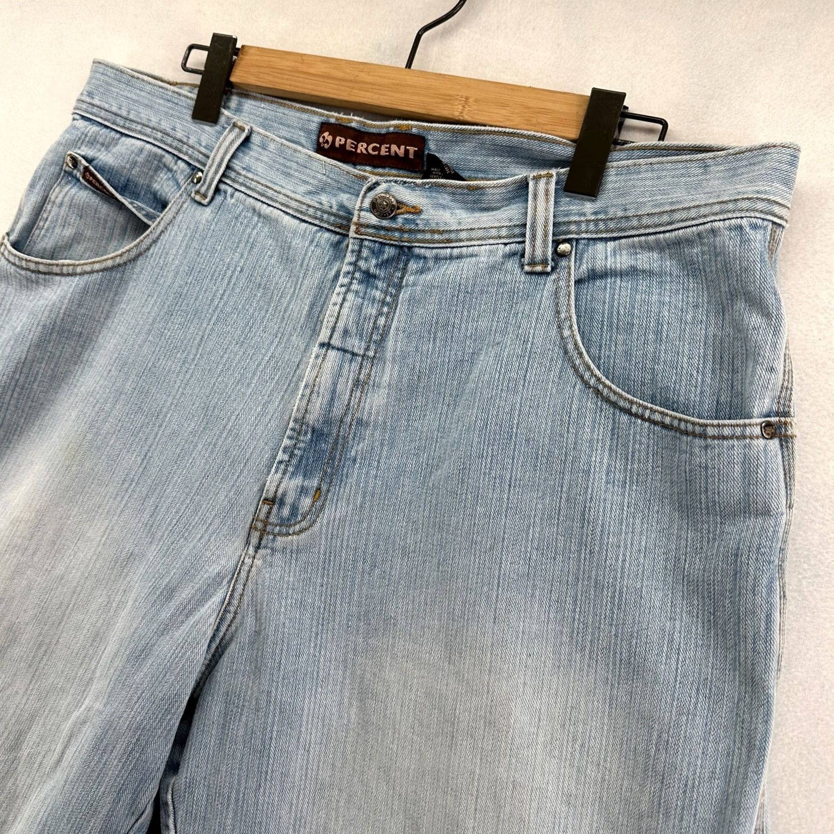 Vintage Percent Denim Bermuda Shorts Blue Men's Size 40 Light Wash 5-Pocket Design Size US 40 / EU 56 - 3 Thumbnail