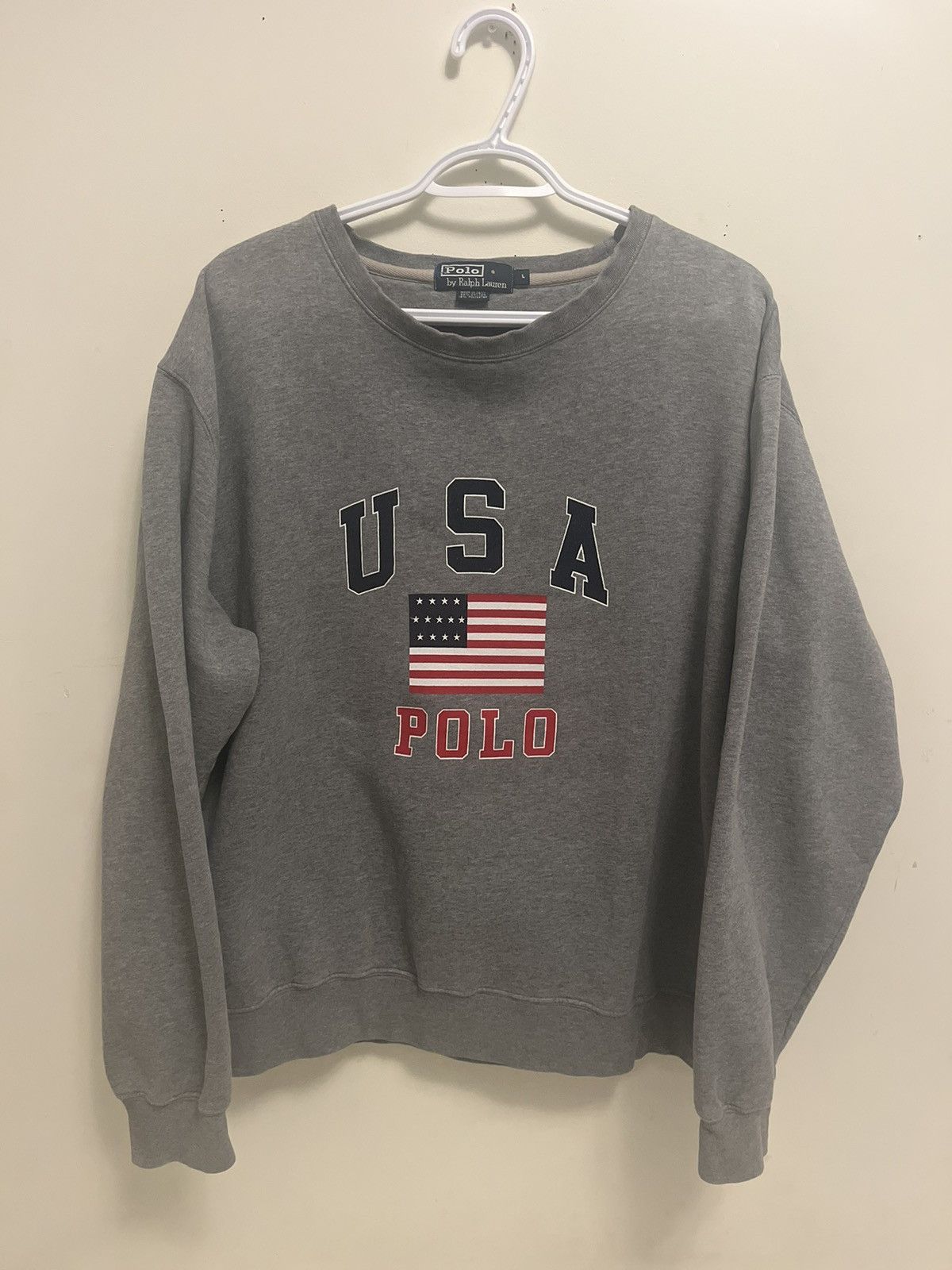 Polo Ralph Lauren Vintage Polo RL USA Flag Spellout Sweatshirt 90s 1992 Size US L / EU 52-54 / 3 - 1 Thumbnail