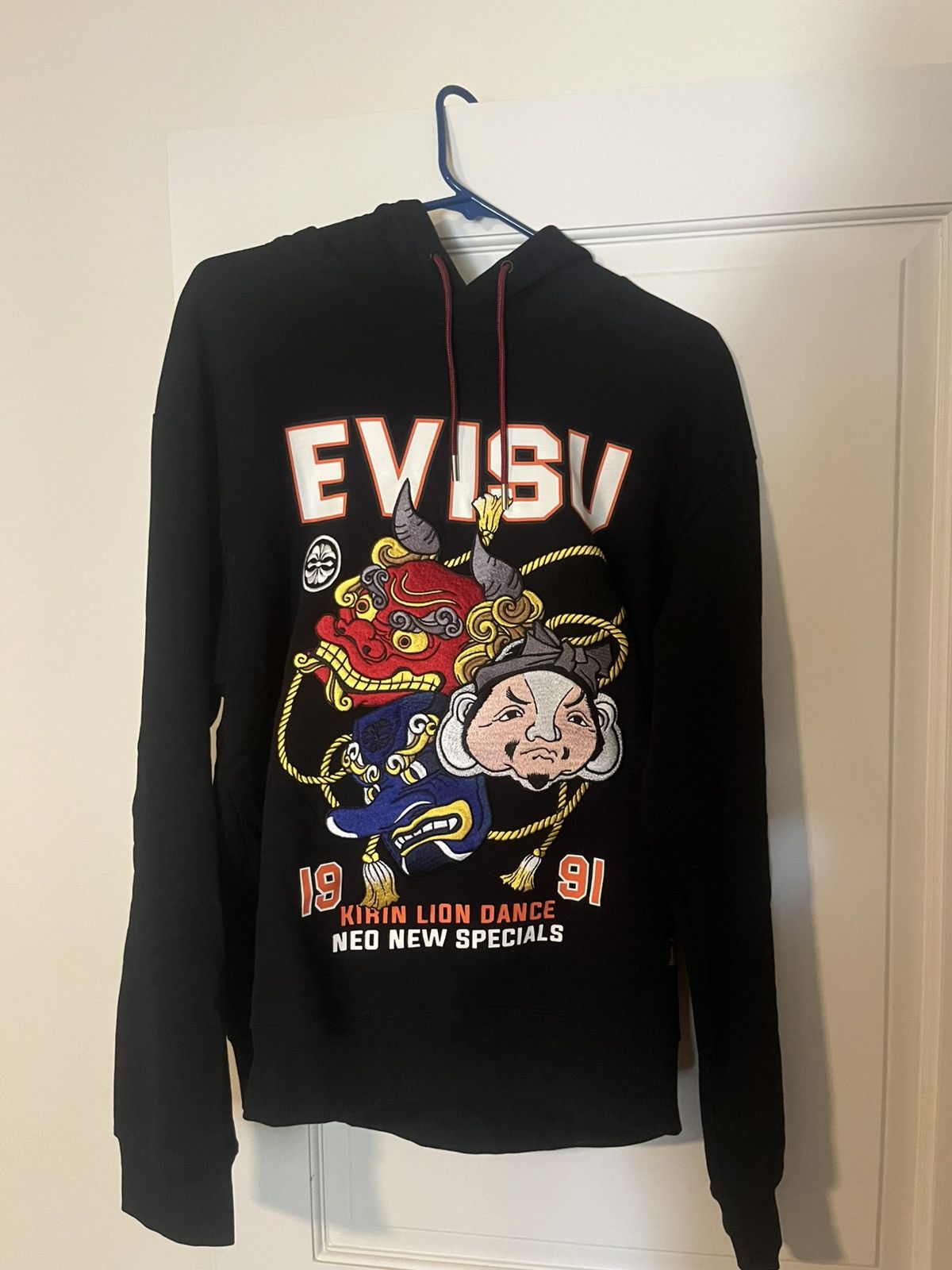 Evisu Lion Dance Mask Black Embroidered Hoodie
