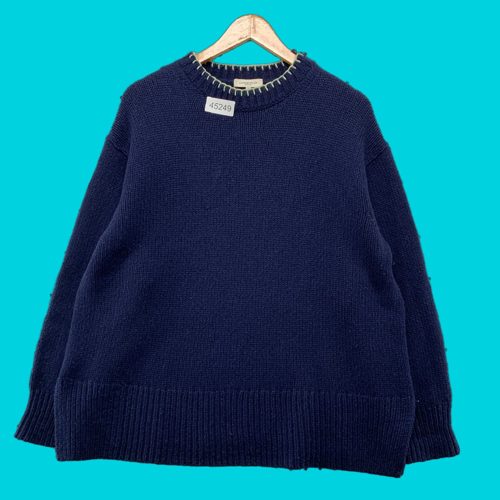 Vintage Lafayette 148 Cashmere Sweater Womens Small Blue Merino Wool Blend Whipstitch SweatEr Pullover Crew Neck Long Sleeve Casual Fall Winter Knit Size S / US 4 / IT 40 - 1 Thumbnail